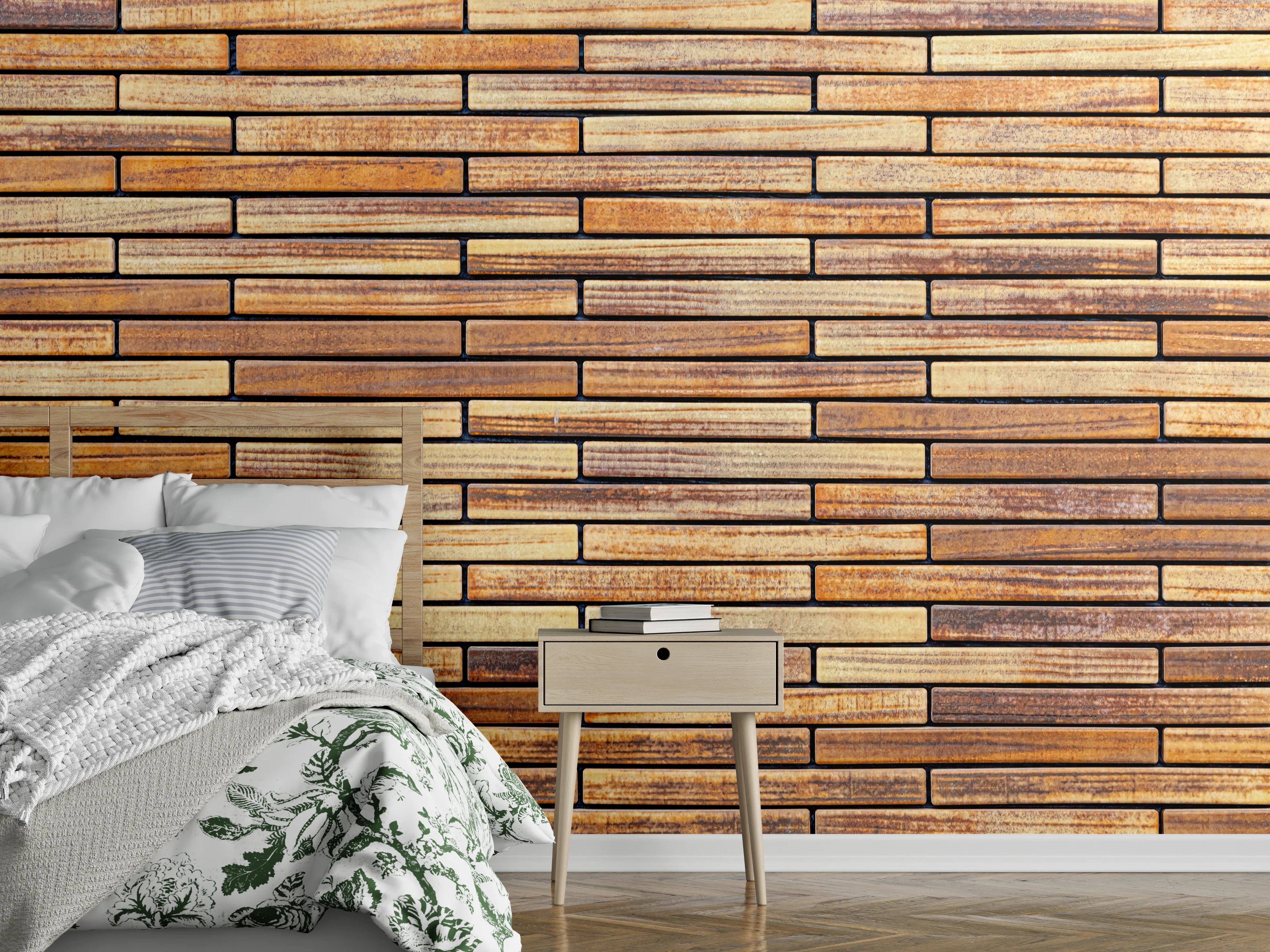 Wandverkleidung Schlafzimmer - Helle Ziegelmauer in warmen Tönen