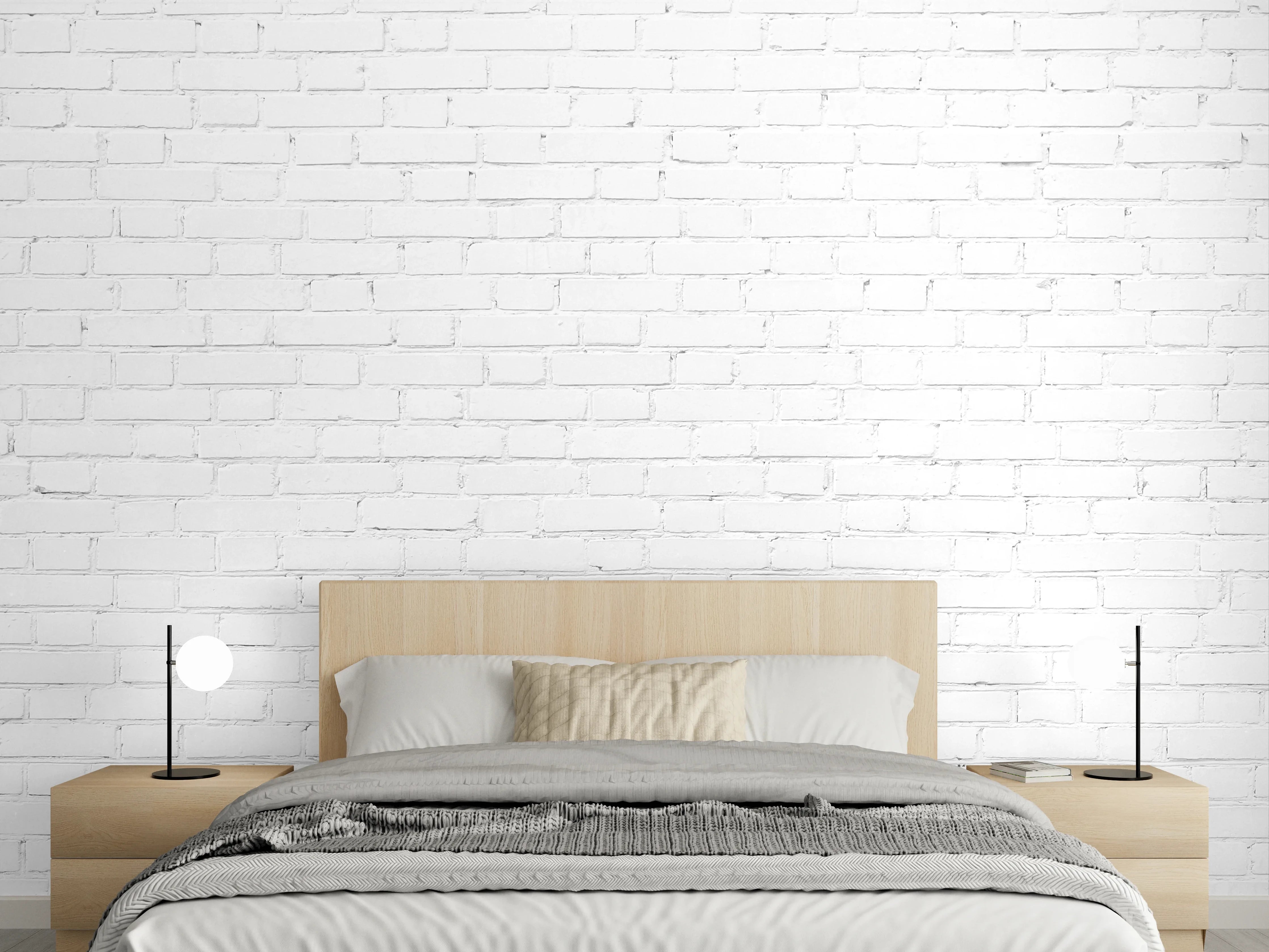 Wandverkleidung Schlafzimmer - Helle weiße Ziegelmauer als Wanddekoration