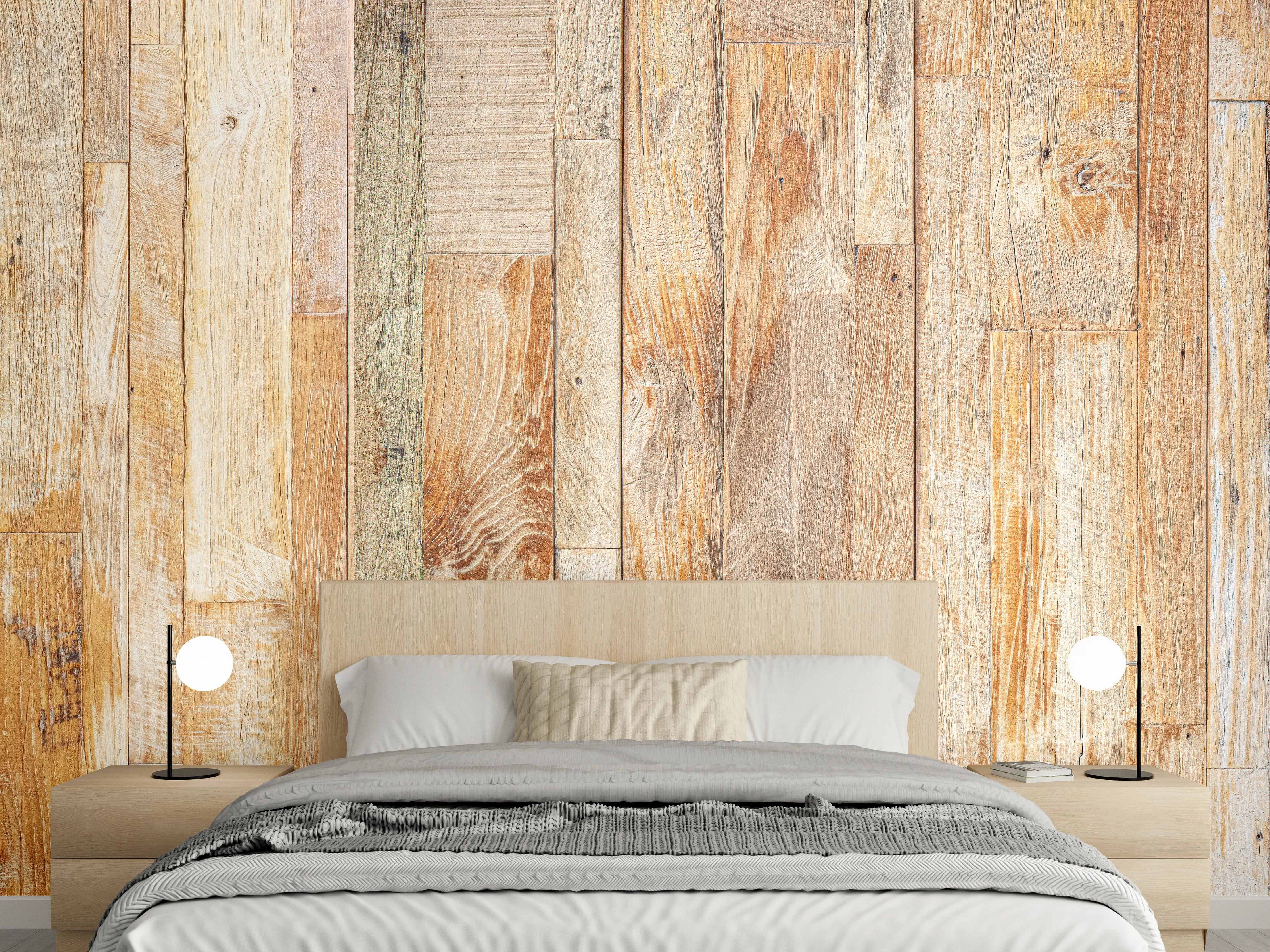 Wandverkleidung Schlafzimmer - Heller Holzhintergrund