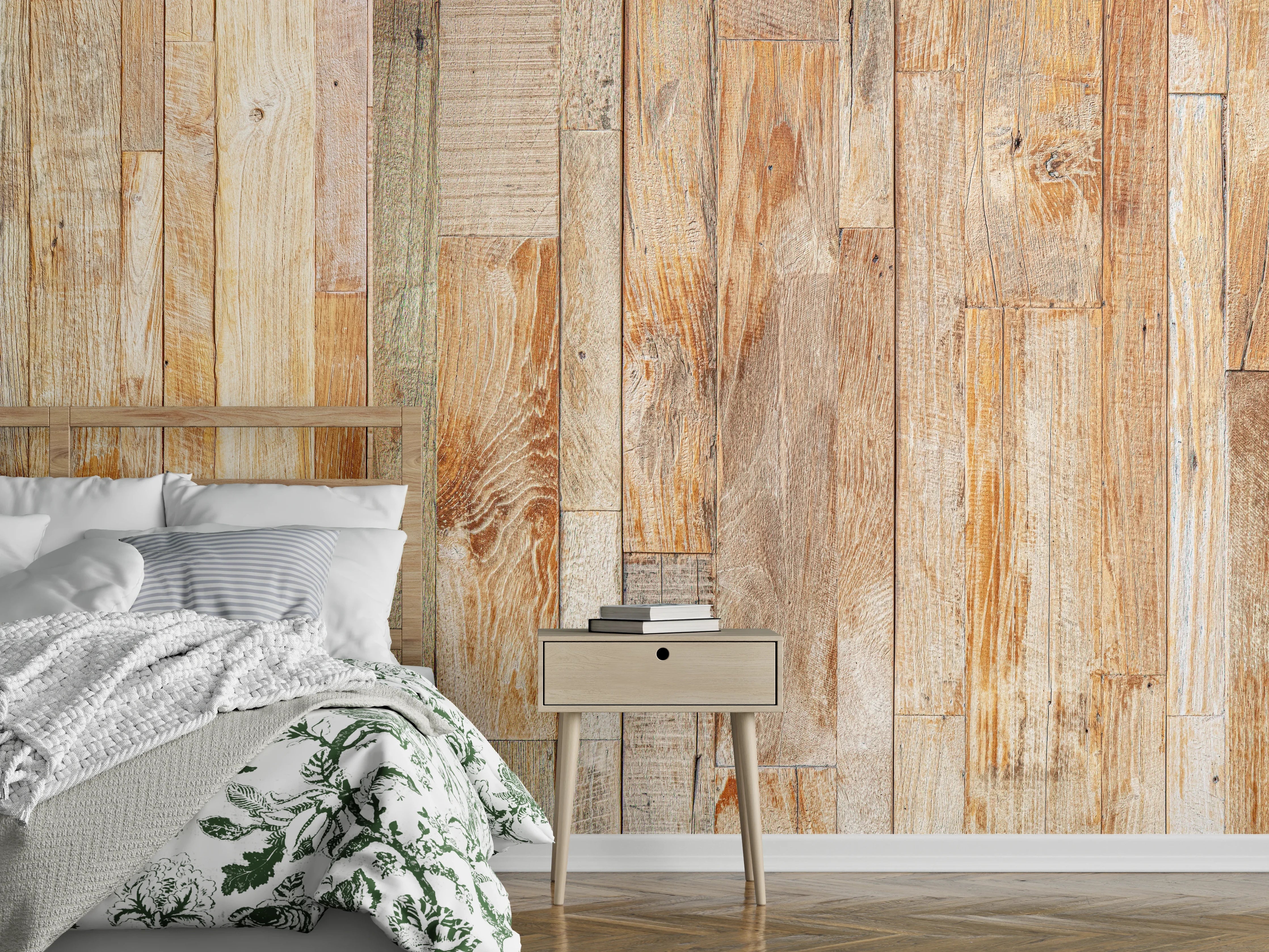 Wandverkleidung Schlafzimmer - Heller Holzhintergrund