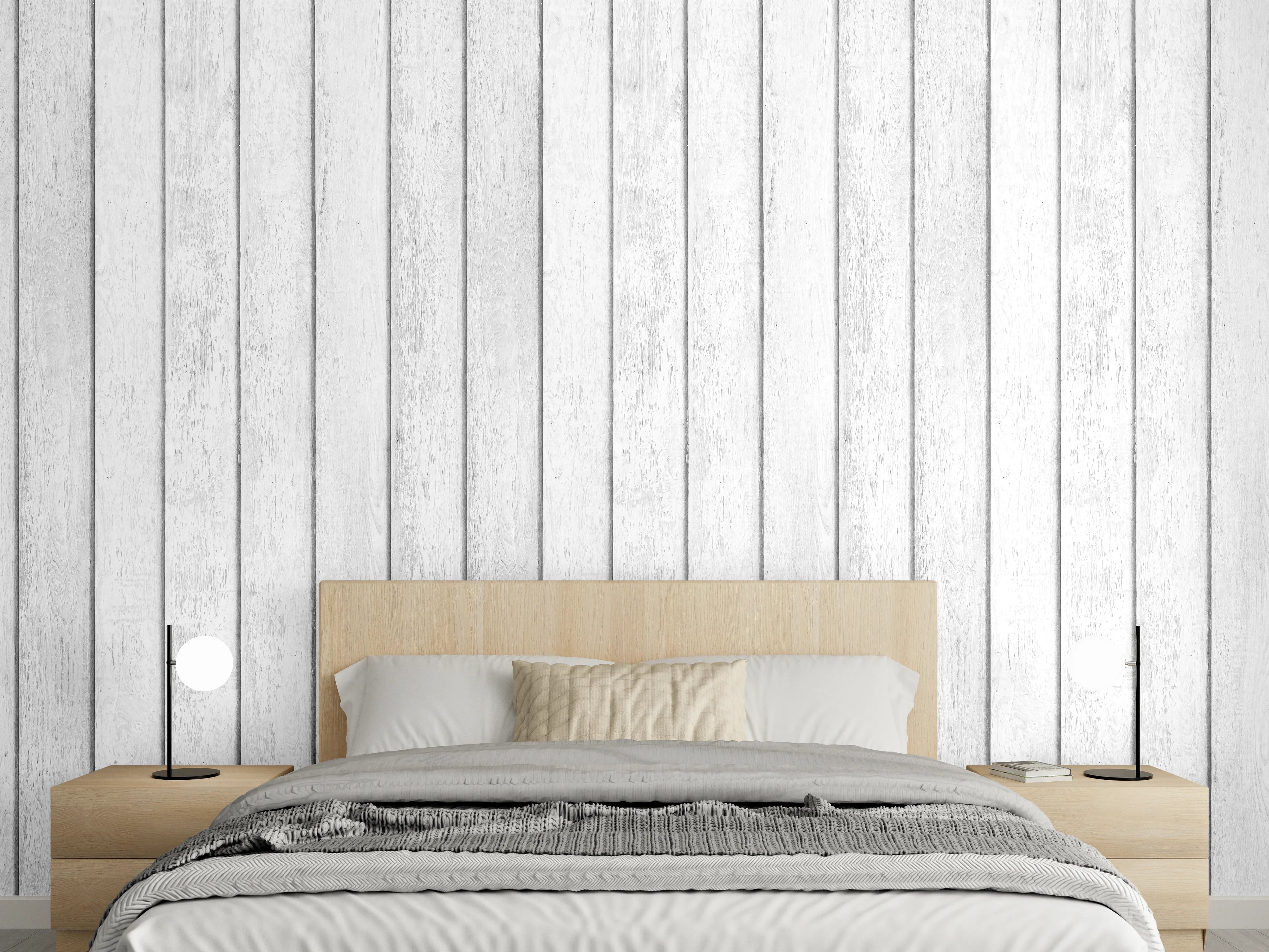 Wandverkleidung Schlafzimmer - Heller Holzvertäfelung mit grauen Nuancen