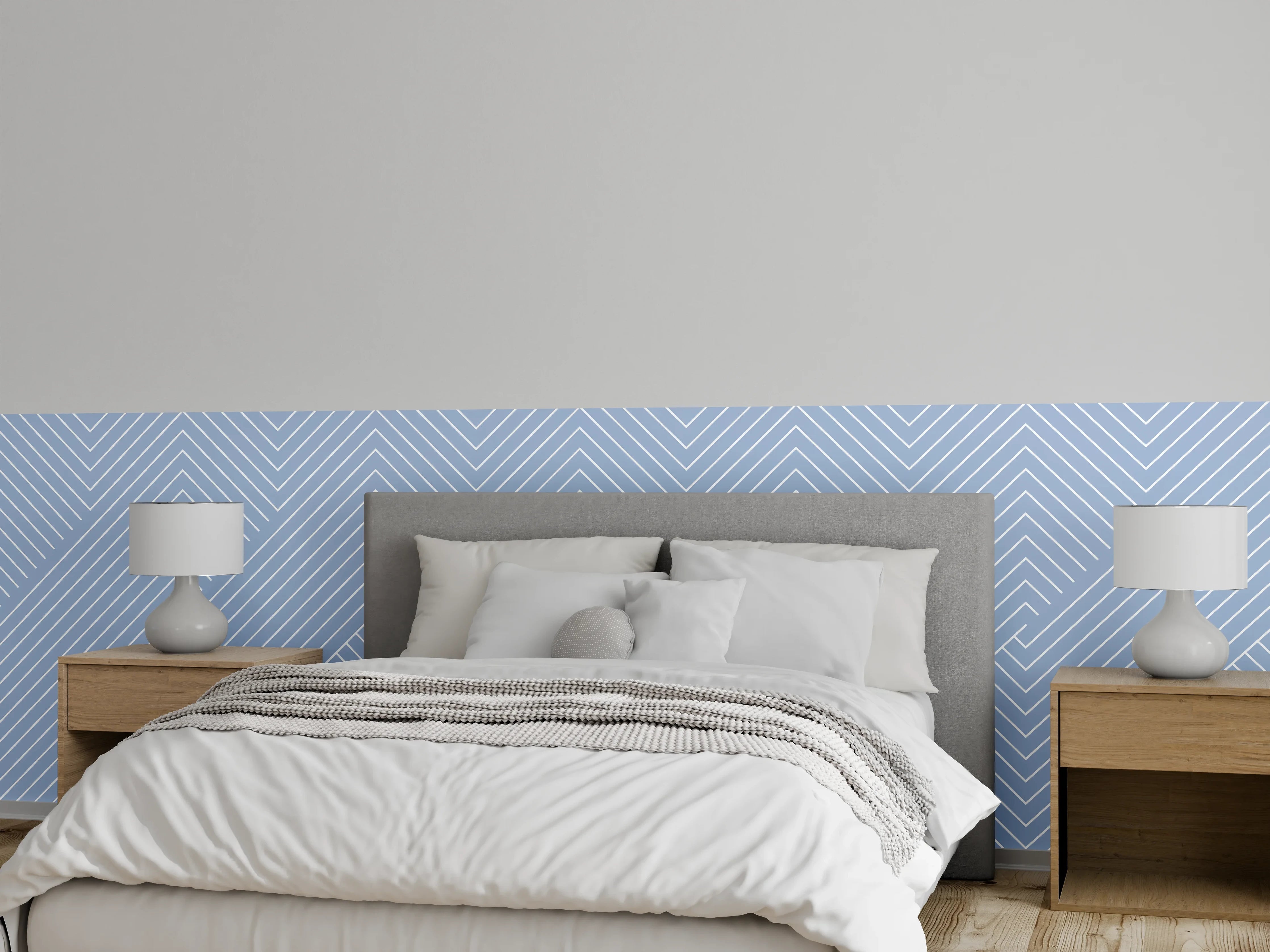 Wandverkleidung Schlafzimmer - Heller blauer Linienmuster