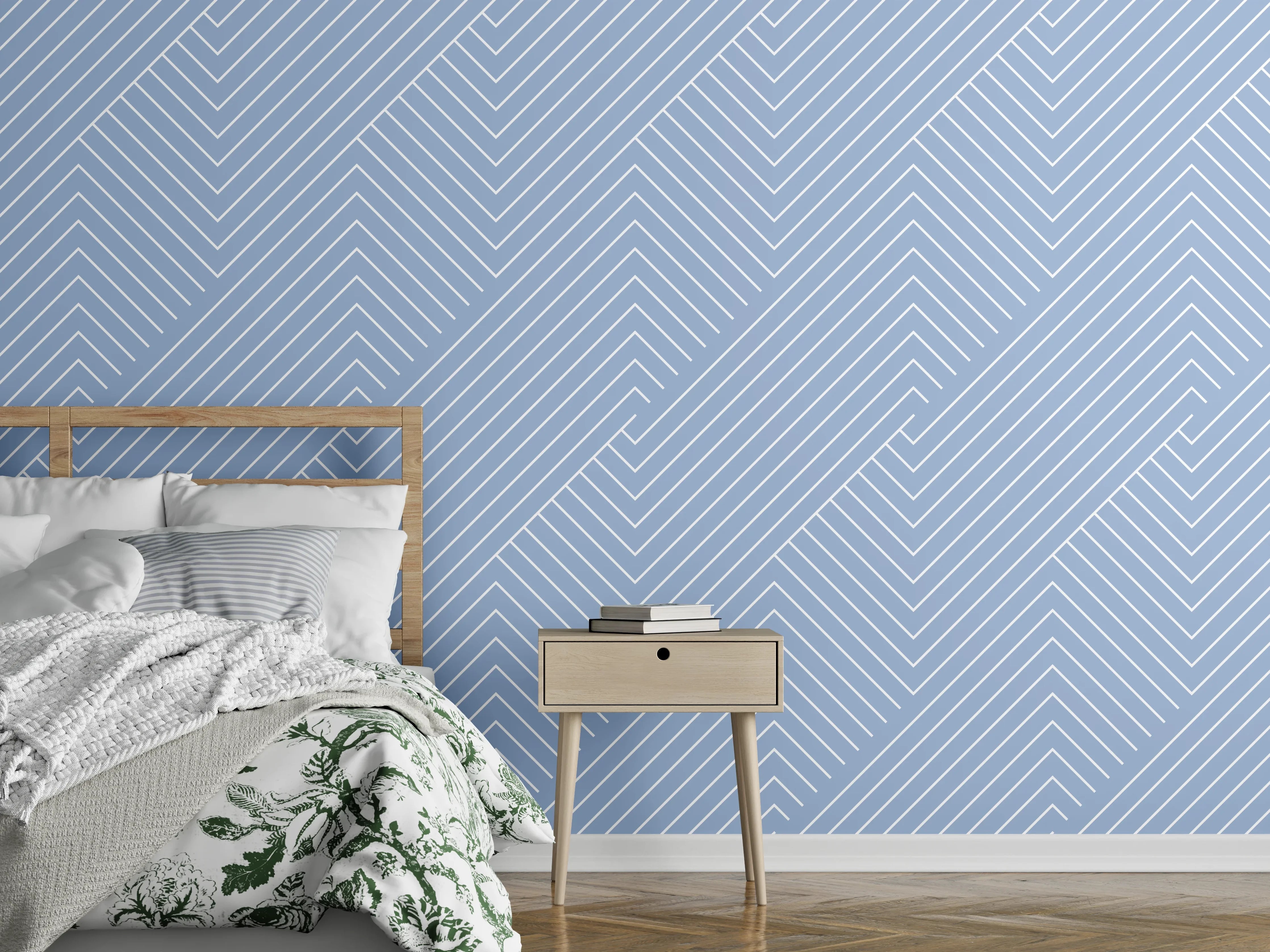 Wandverkleidung Schlafzimmer - Heller blauer Linienmuster