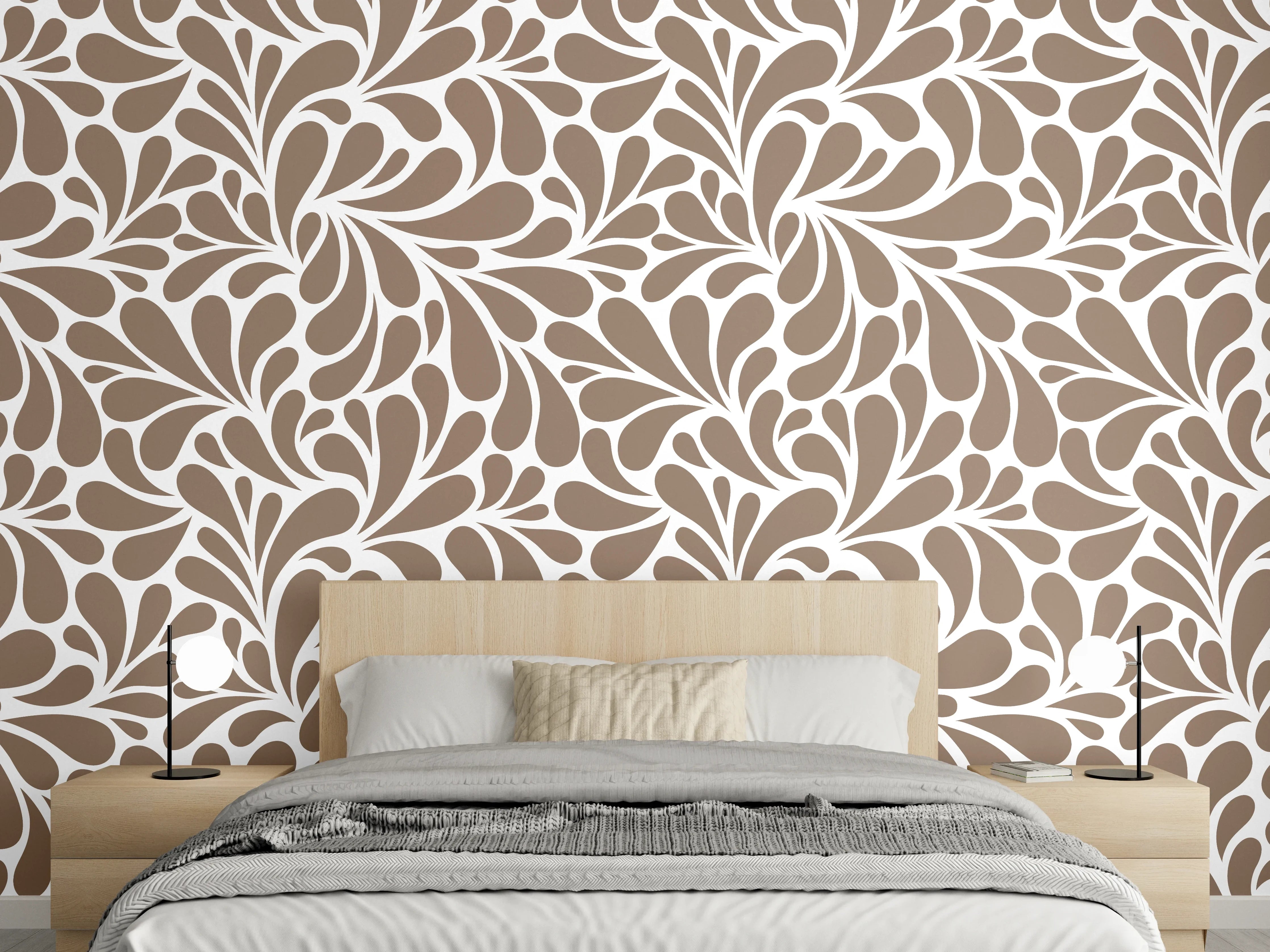 Wandverkleidung Schlafzimmer - Helles Blattmuster in Braun und Beige