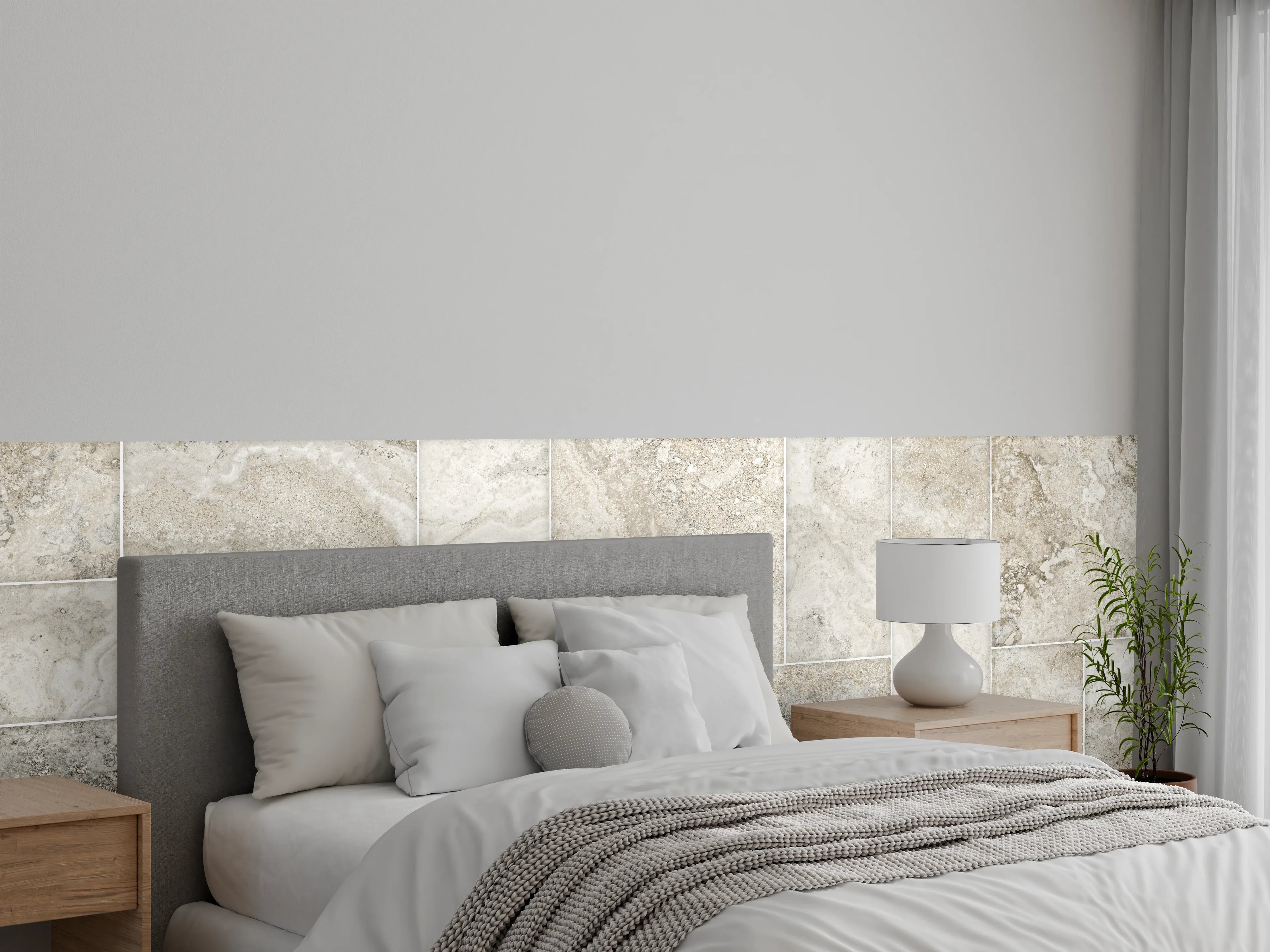 Wandverkleidung Schlafzimmer - Helles Fliesenmuster - Marmor