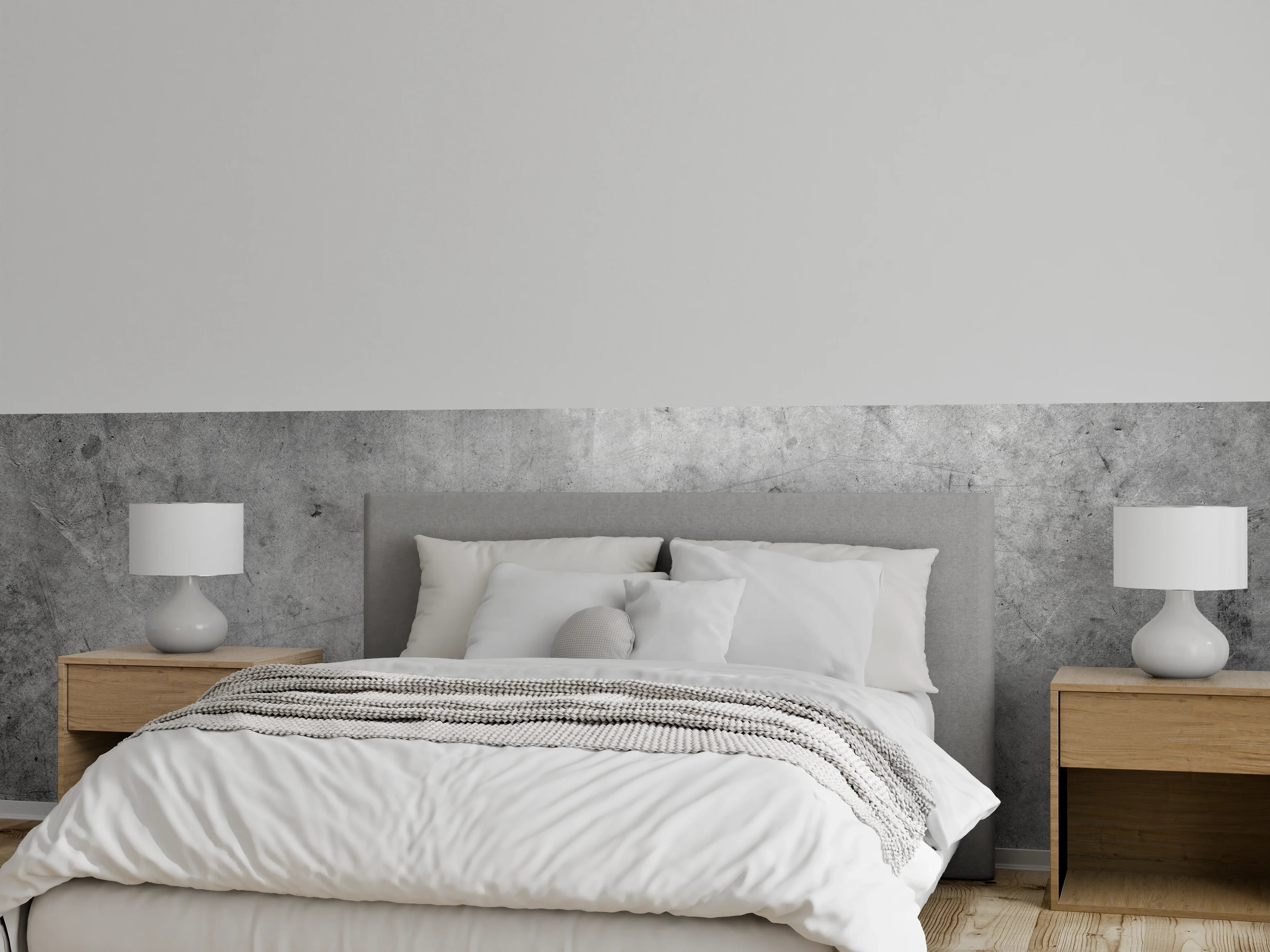 Wandverkleidung Schlafzimmer - Helles Grau mit Weißakzenten