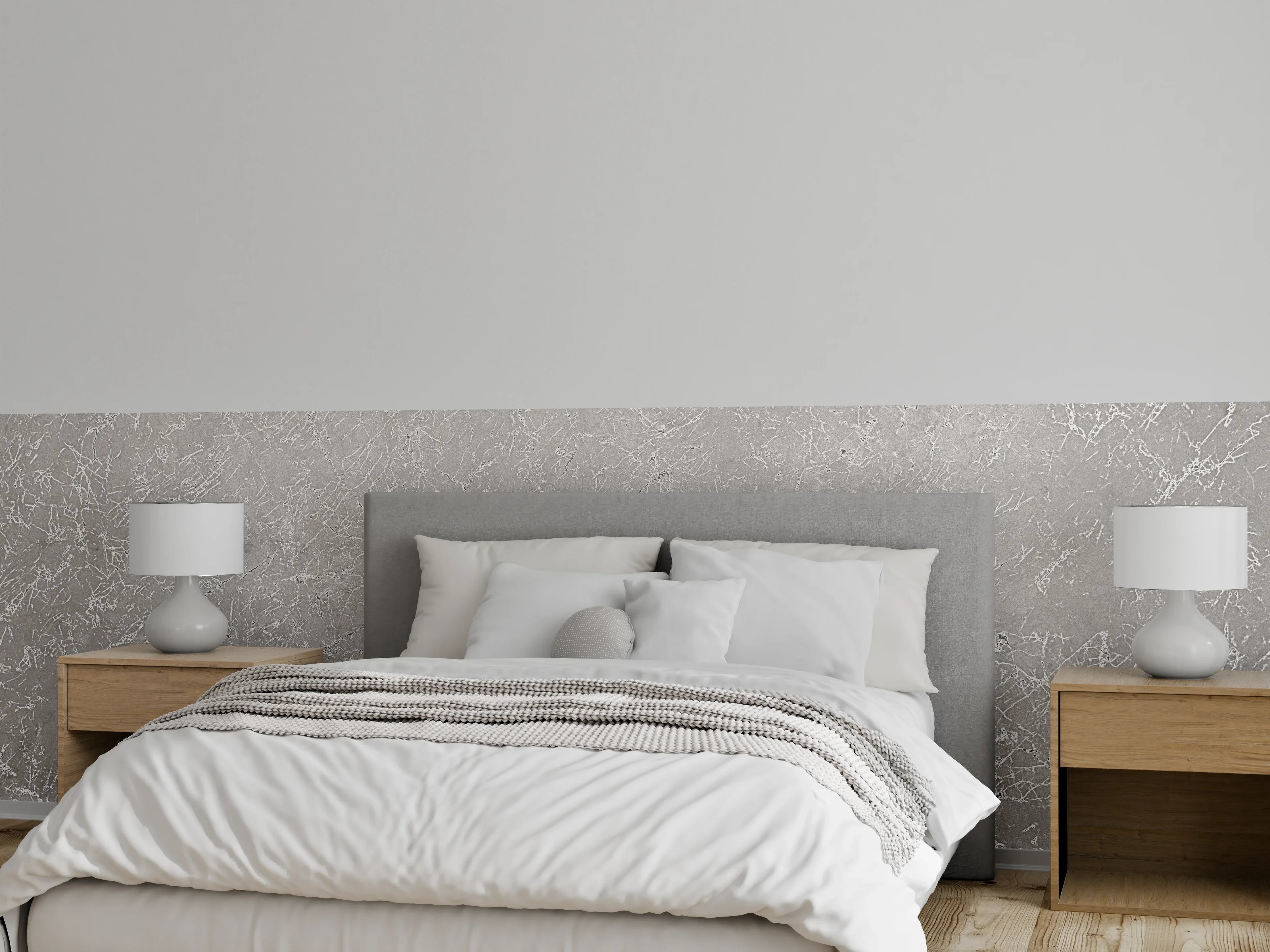 Wandverkleidung Schlafzimmer - Helles Grau mit weißen Akzenten