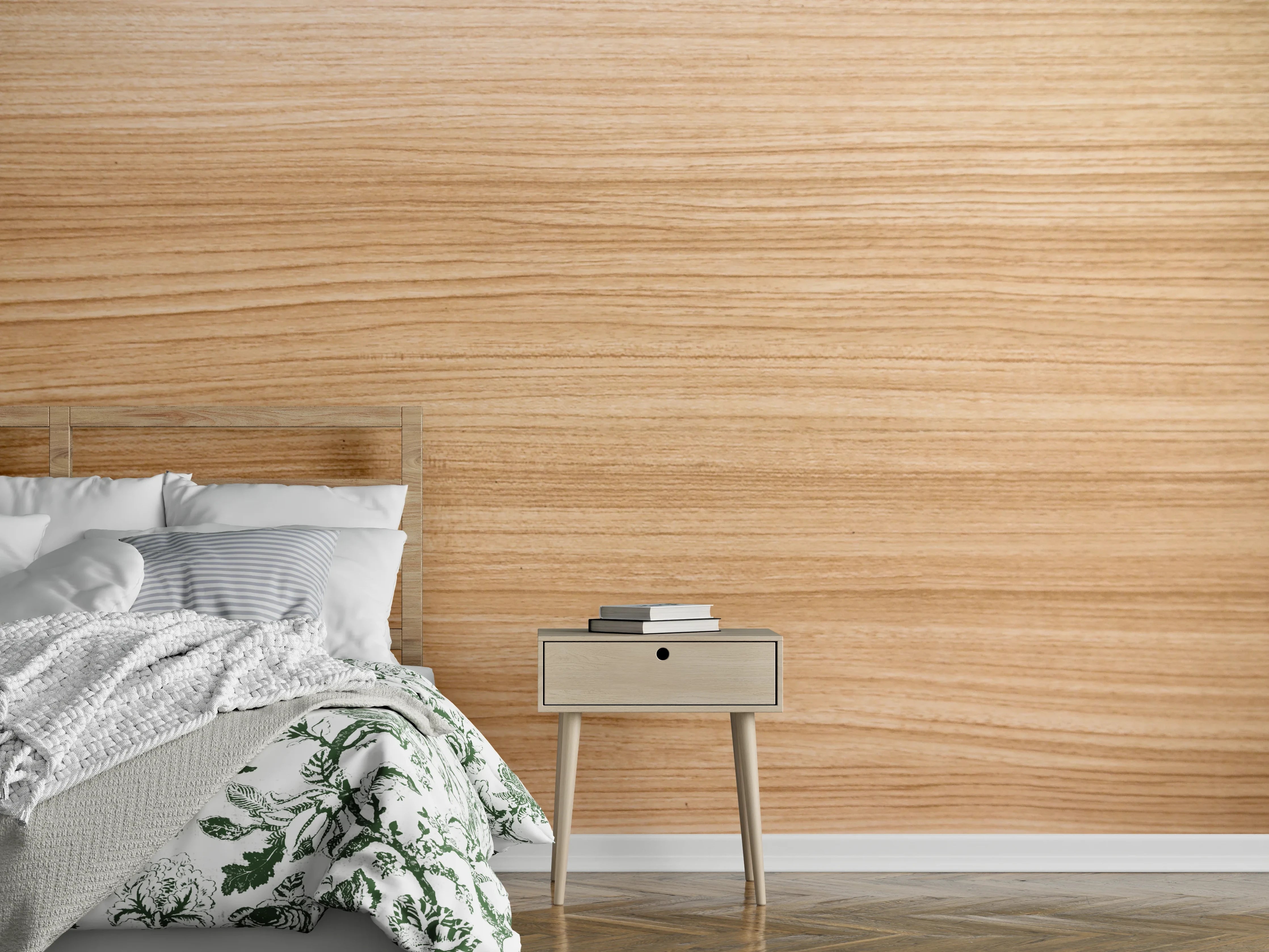 Wandverkleidung Schlafzimmer - Helles Holzdekor mit feiner Maserung