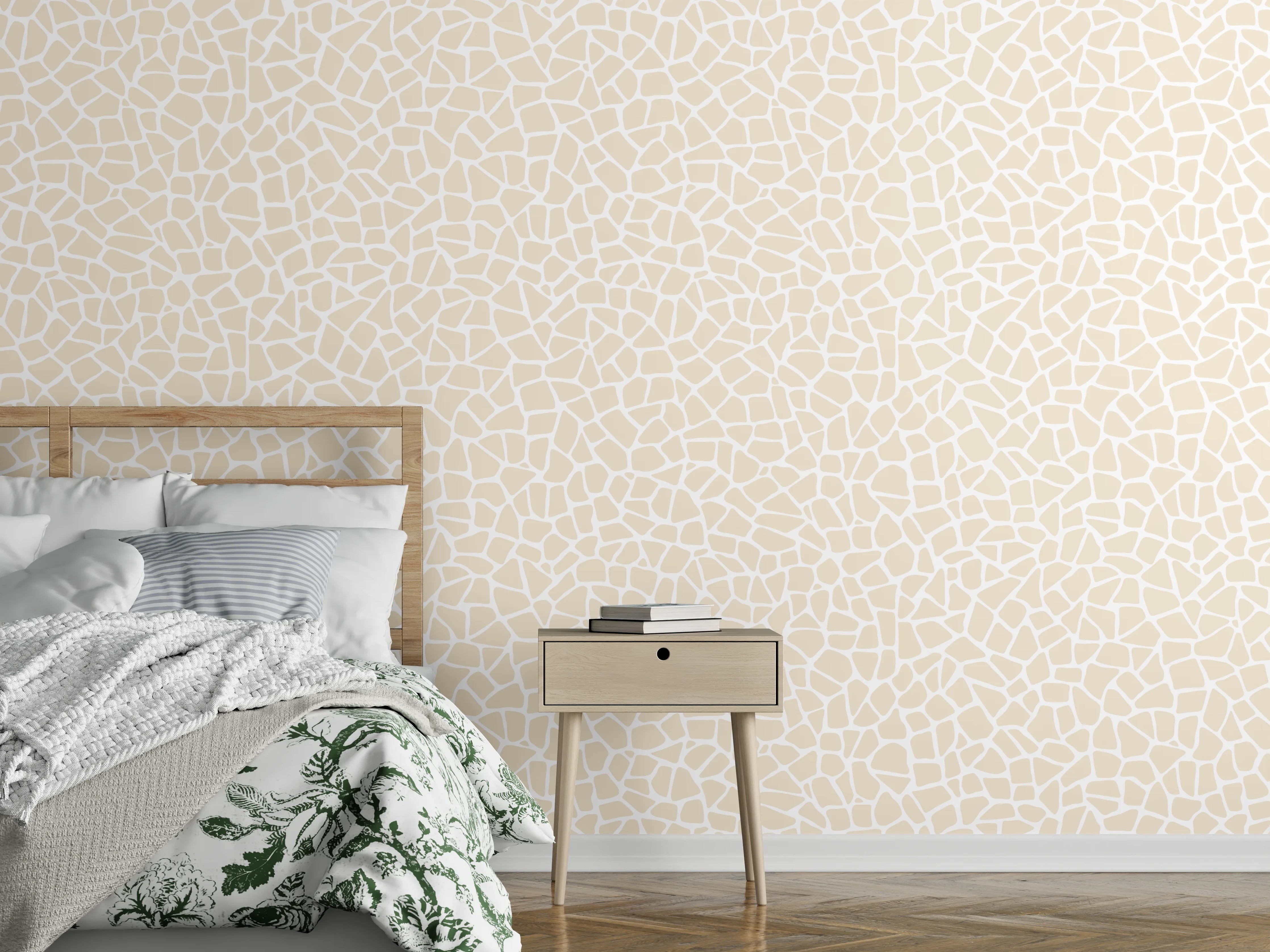 Wandverkleidung Schlafzimmer - Helles Kaleidoskop-Design in Beige