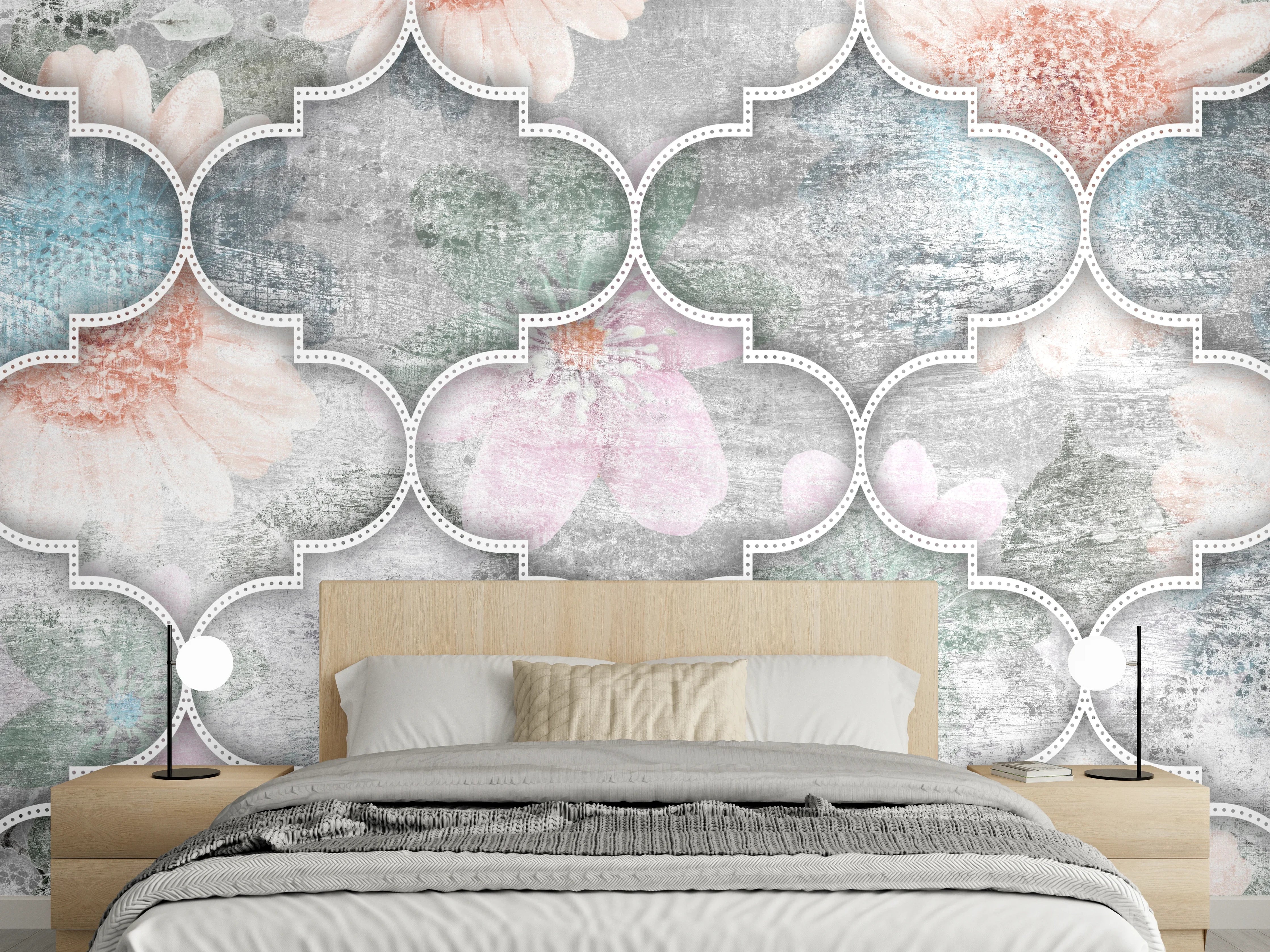 Wandverkleidung Schlafzimmer - Helles Kunstmuster - Floral