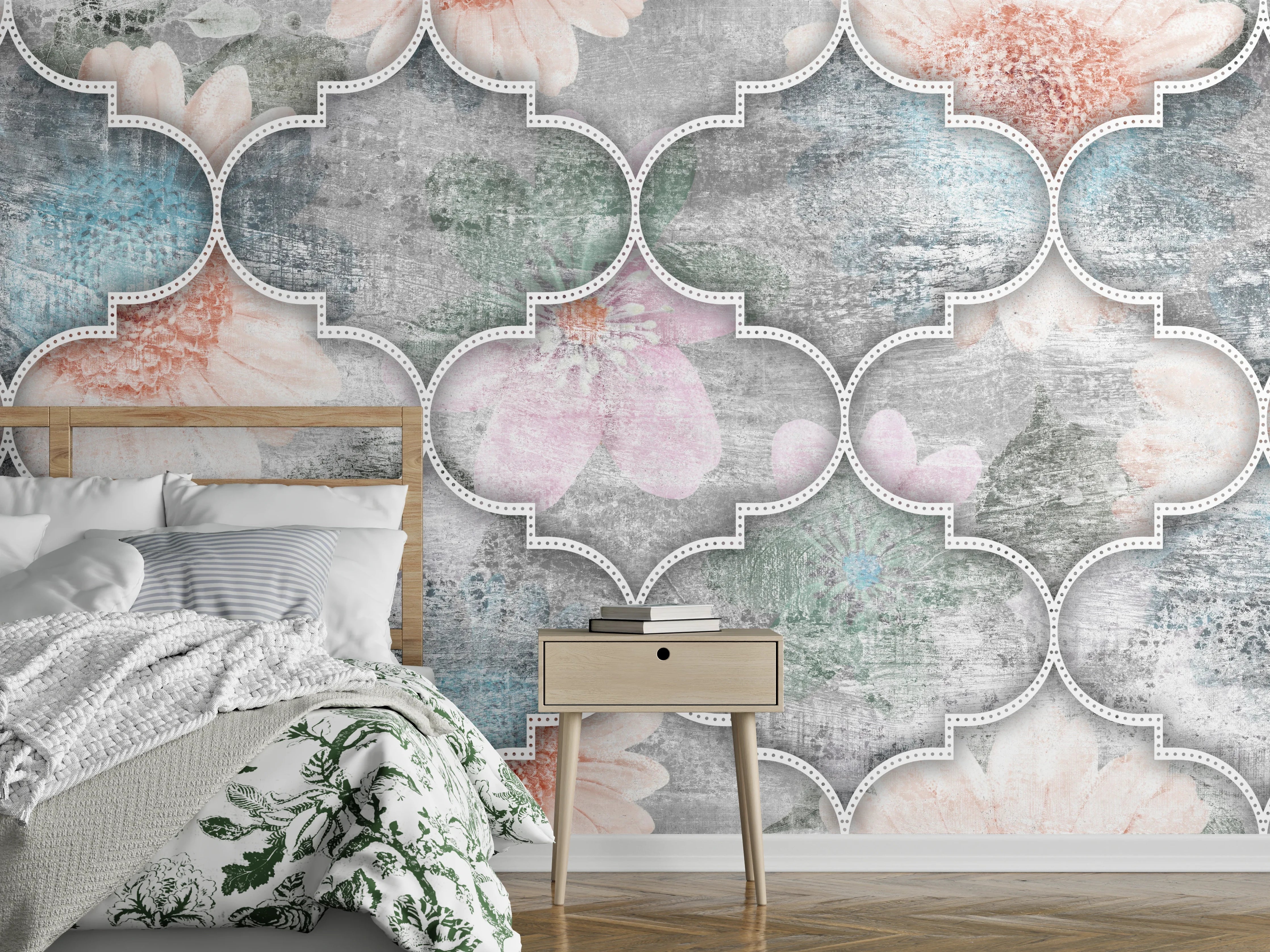 Wandverkleidung Schlafzimmer - Helles Kunstmuster - Floral
