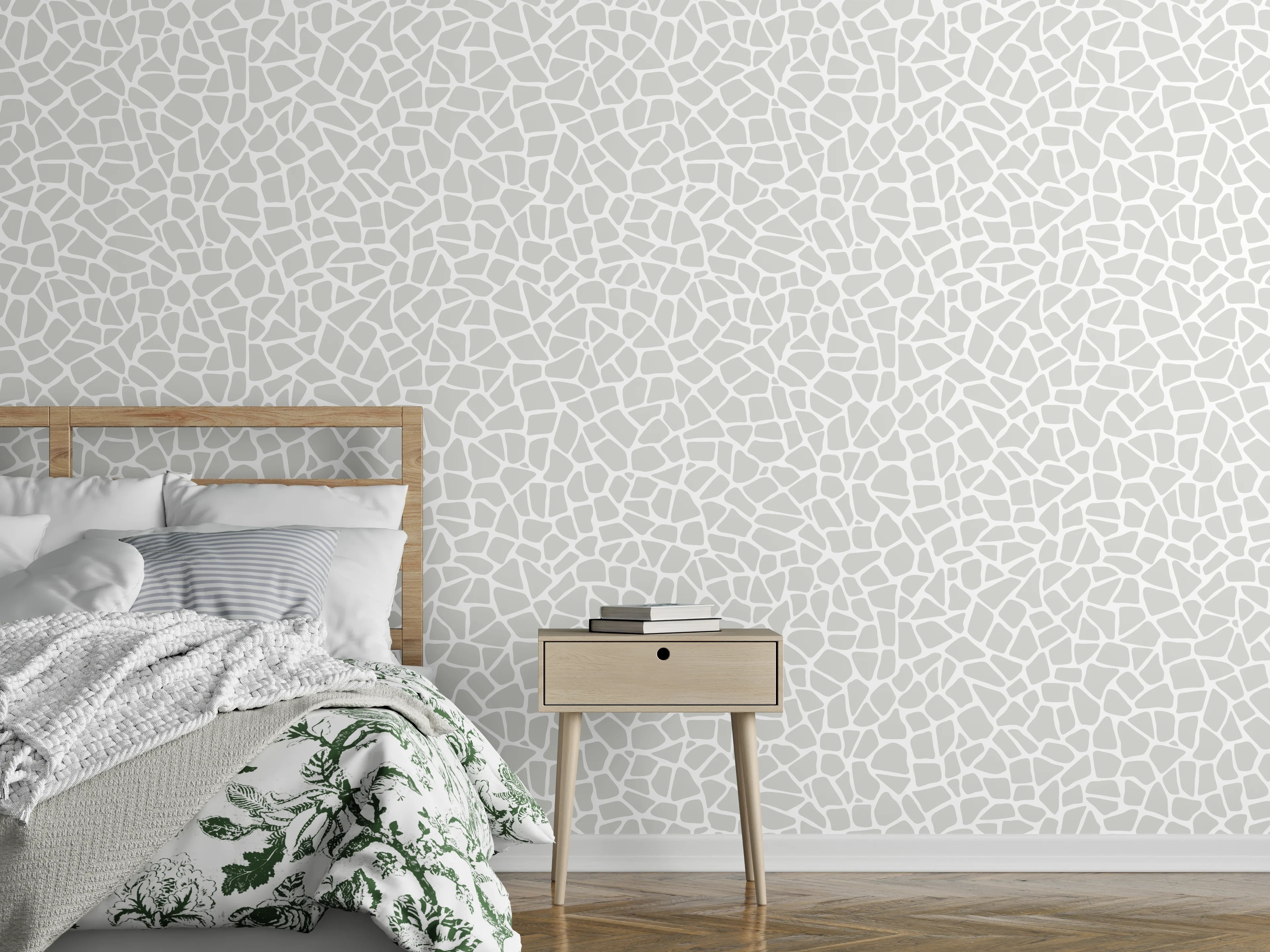 Wandverkleidung Schlafzimmer - Helles Mosaik-Design, Weiß und Grau