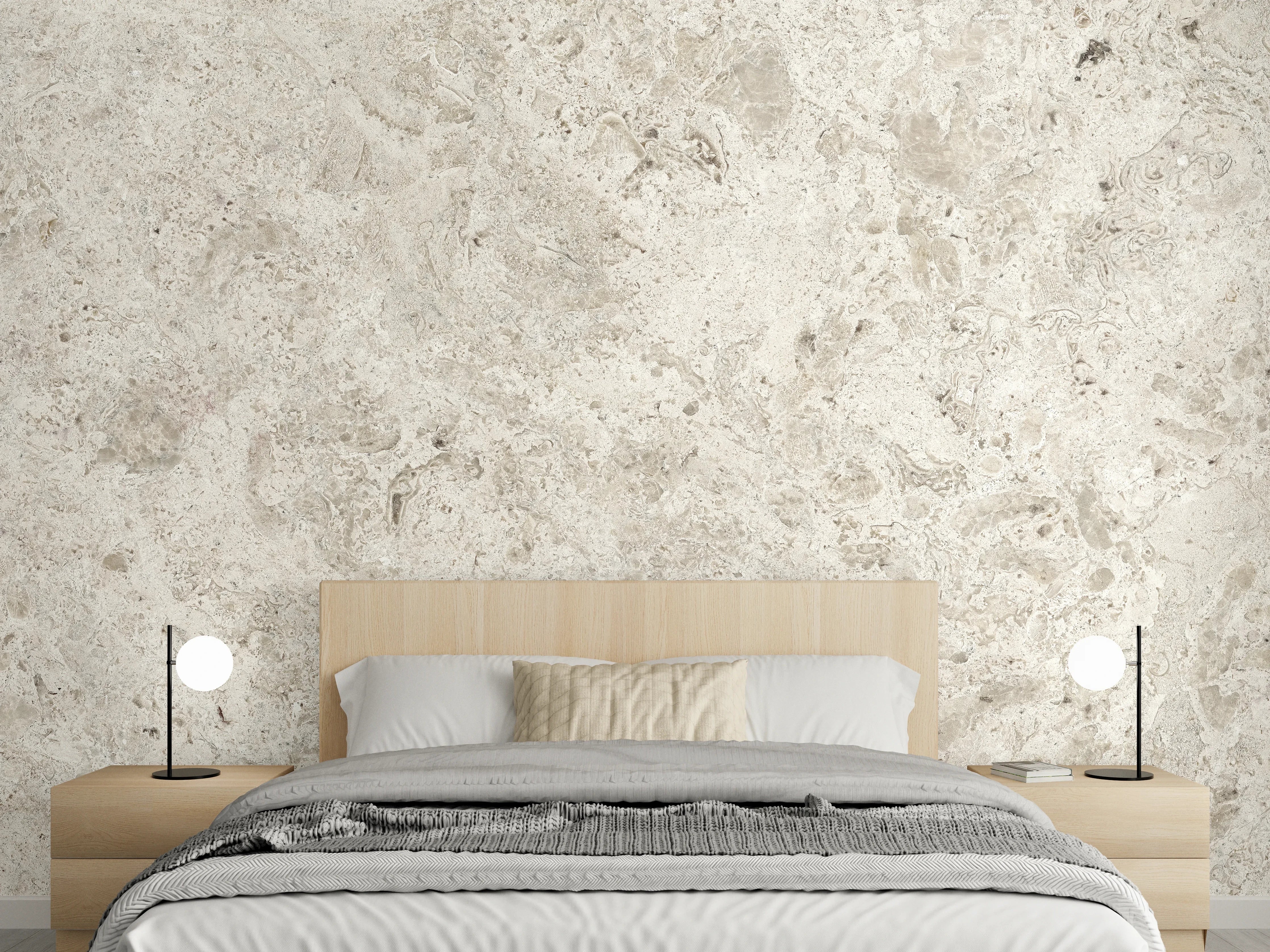 Wandverkleidung Schlafzimmer - Helles Steinmuster mit natürlicher Textur
