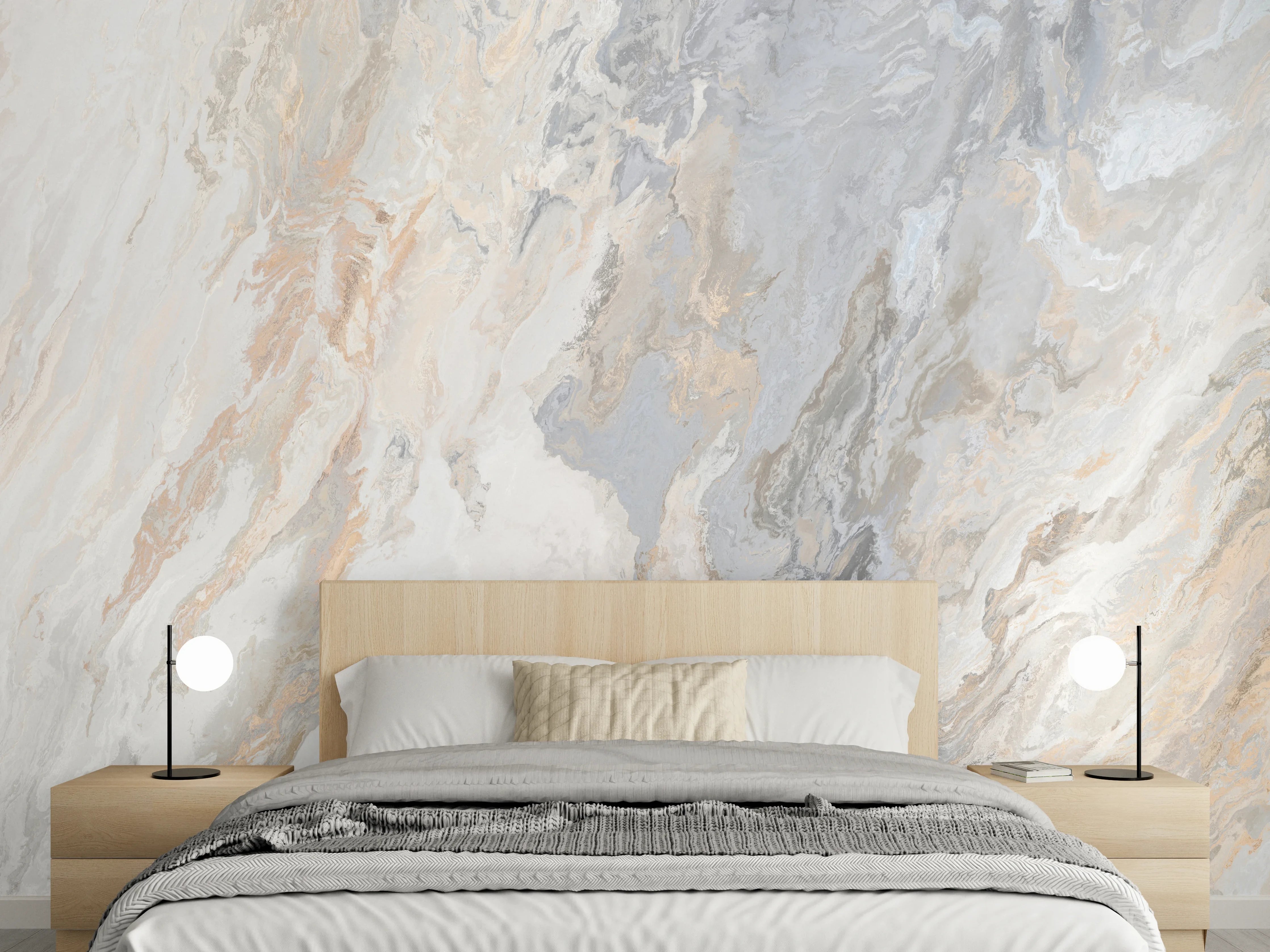 Wandverkleidung Schlafzimmer - Hellgraue Marmoroptik