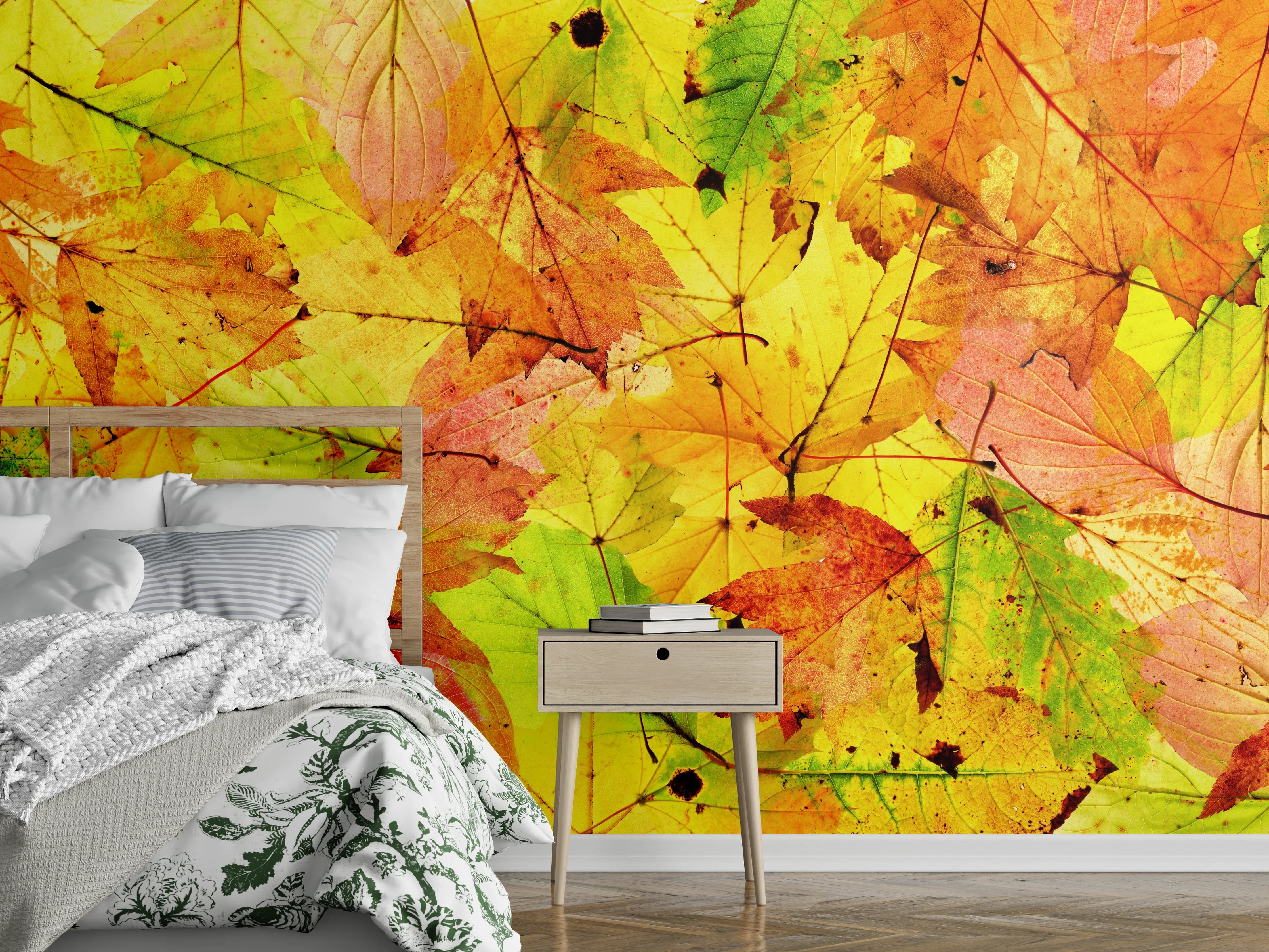 Wandverkleidung Schlafzimmer - Herbstblätter Hintergrund