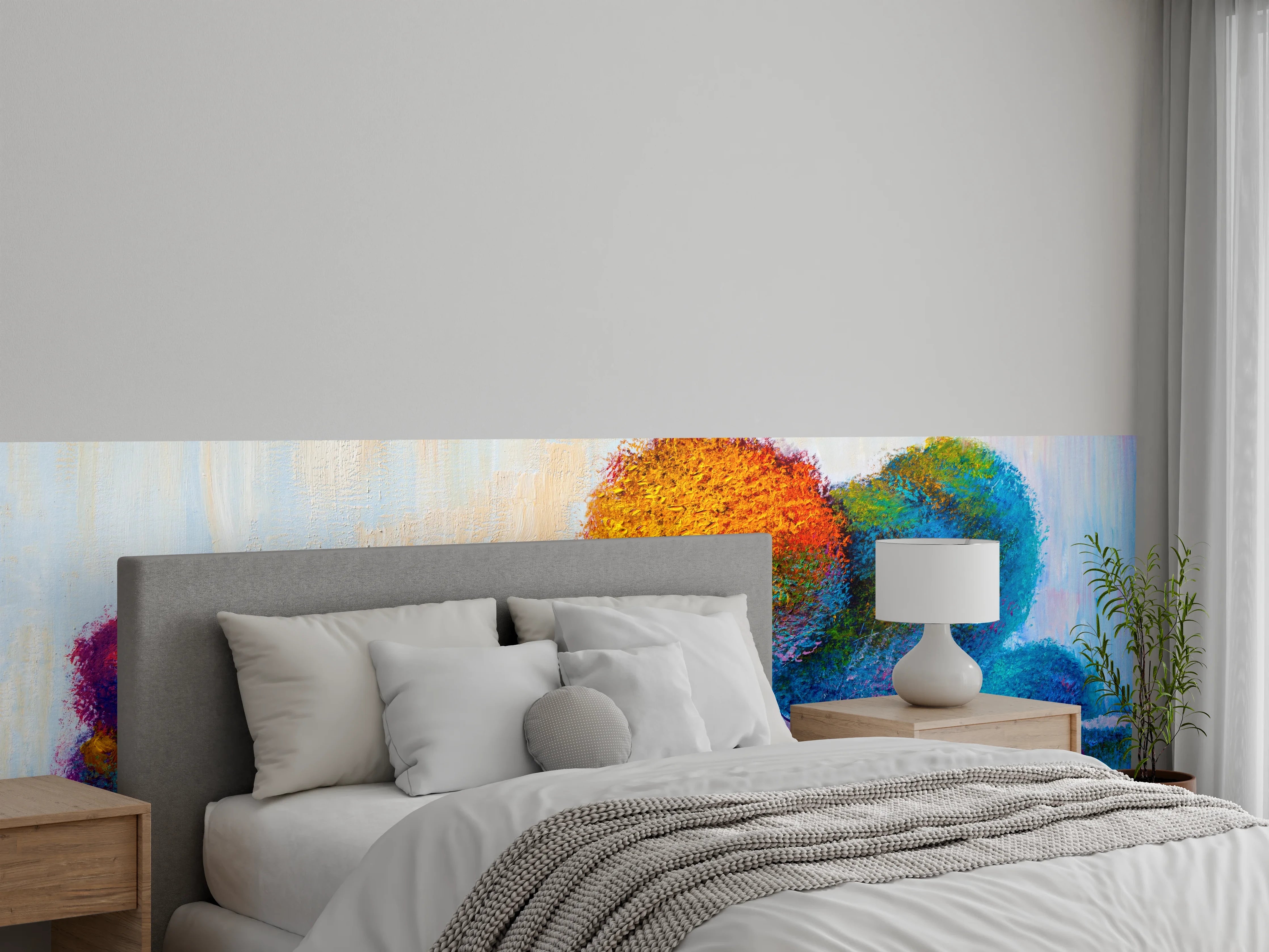 Wandverkleidung Schlafzimmer - Herbstbunte Bäume in moderner Malerei