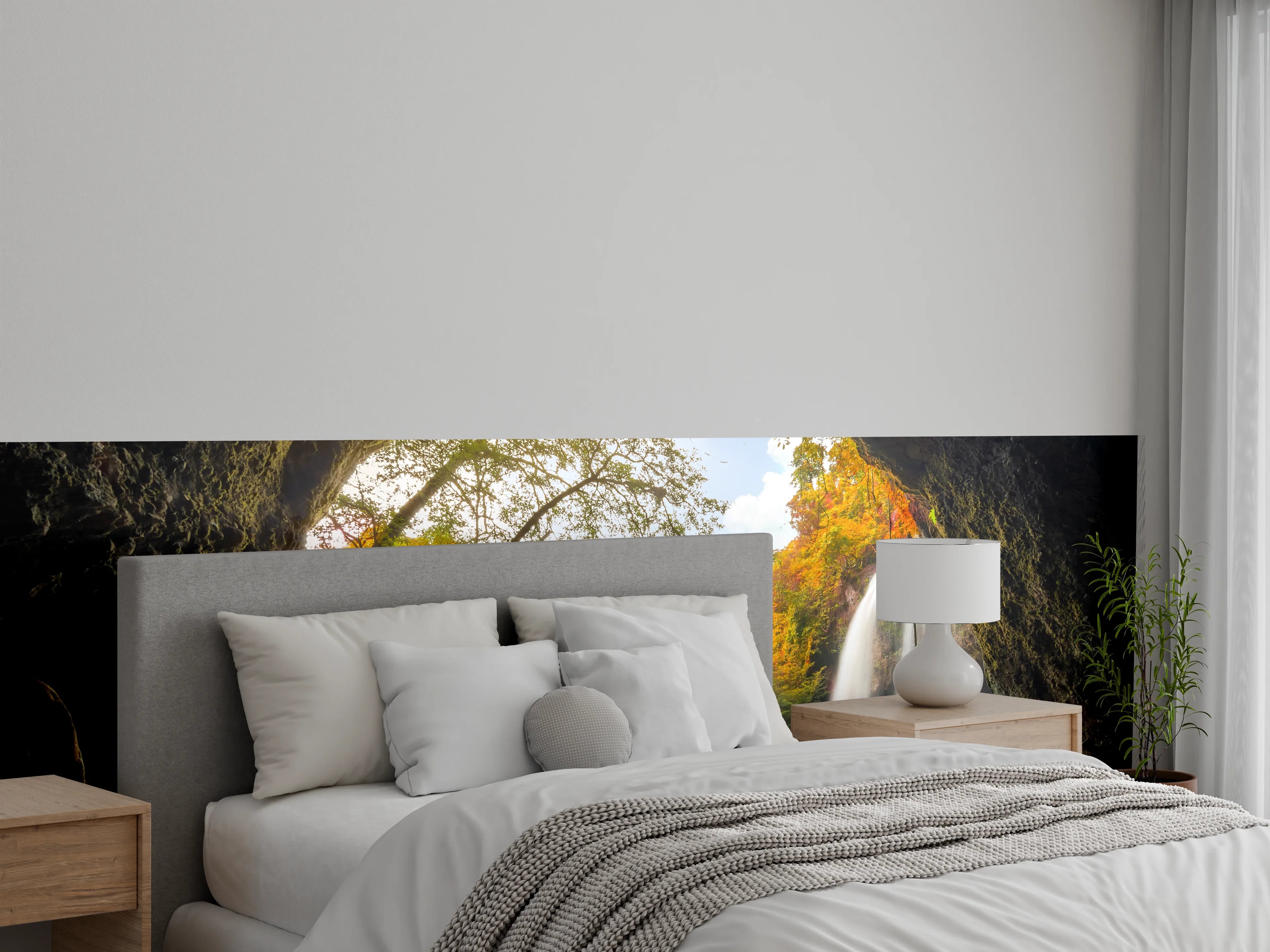 Wandverkleidung Schlafzimmer - Herbstgrau: Weißer Wasserfallzauber