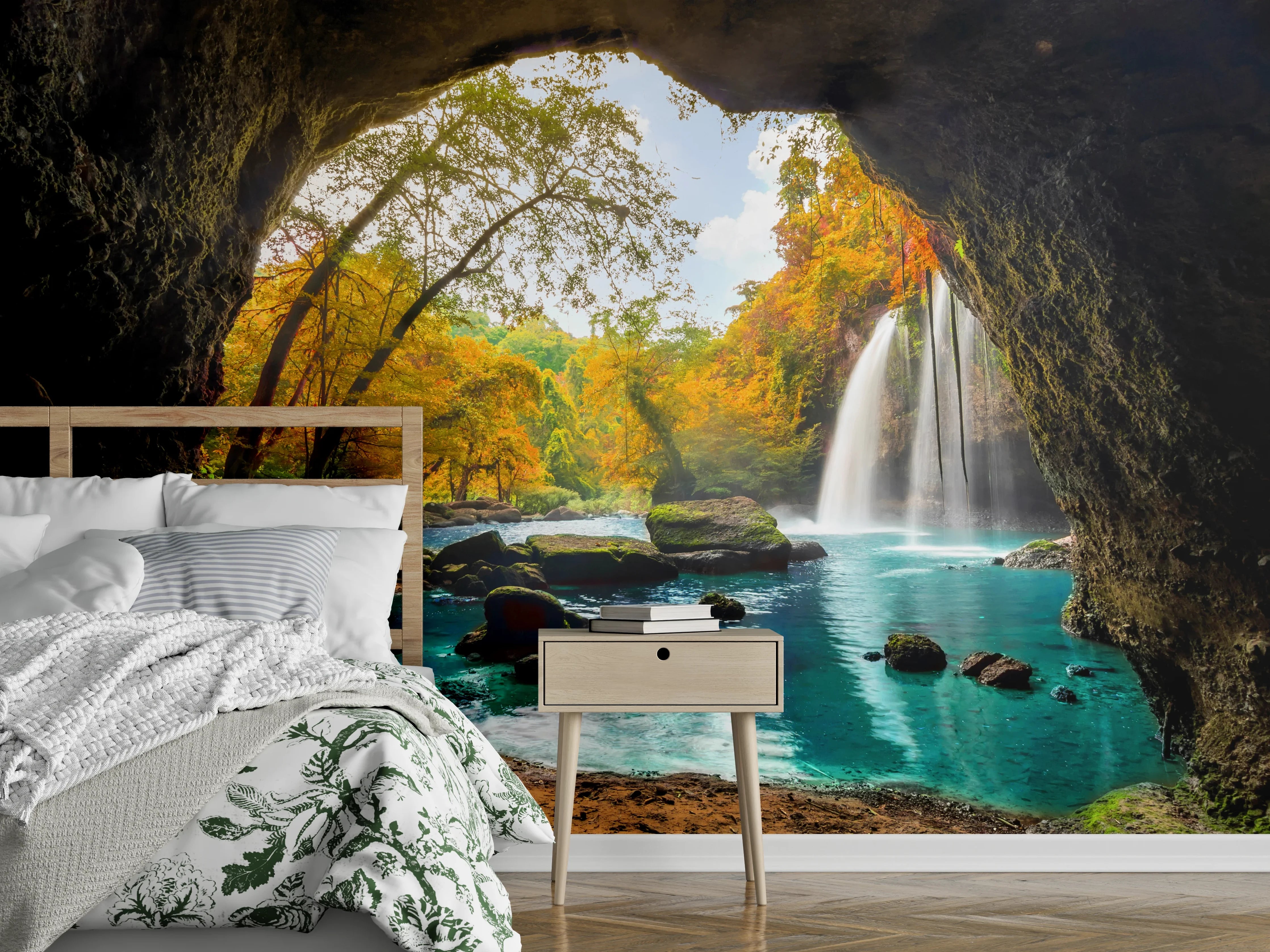 Wandverkleidung Schlafzimmer - Herbstgrau: Weißer Wasserfallzauber