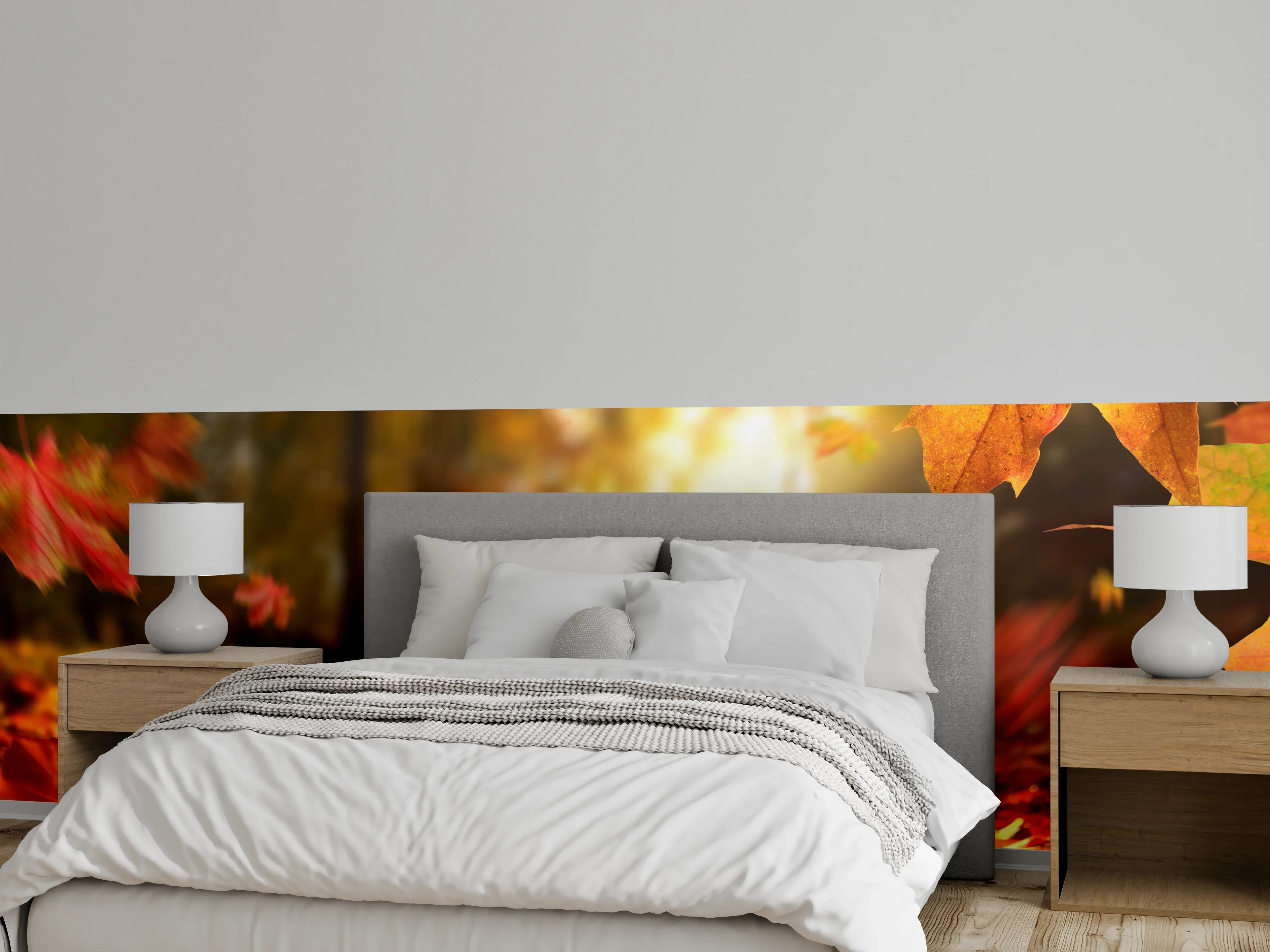 Wandverkleidung Schlafzimmer - Herbstlaub im Sonnenlicht Wandbild