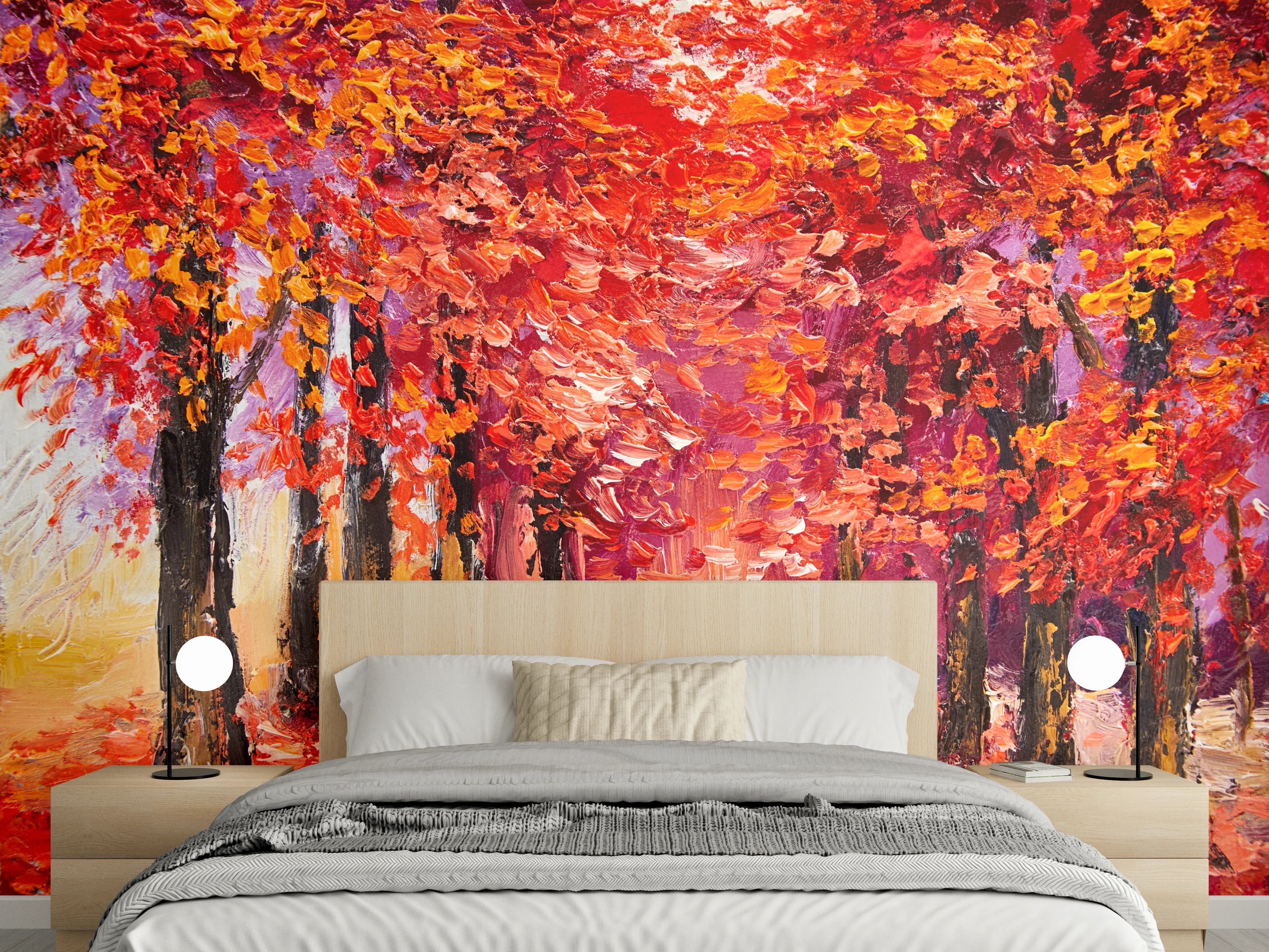 Wandverkleidung Schlafzimmer - Herbstliche Baumallee Gemälde