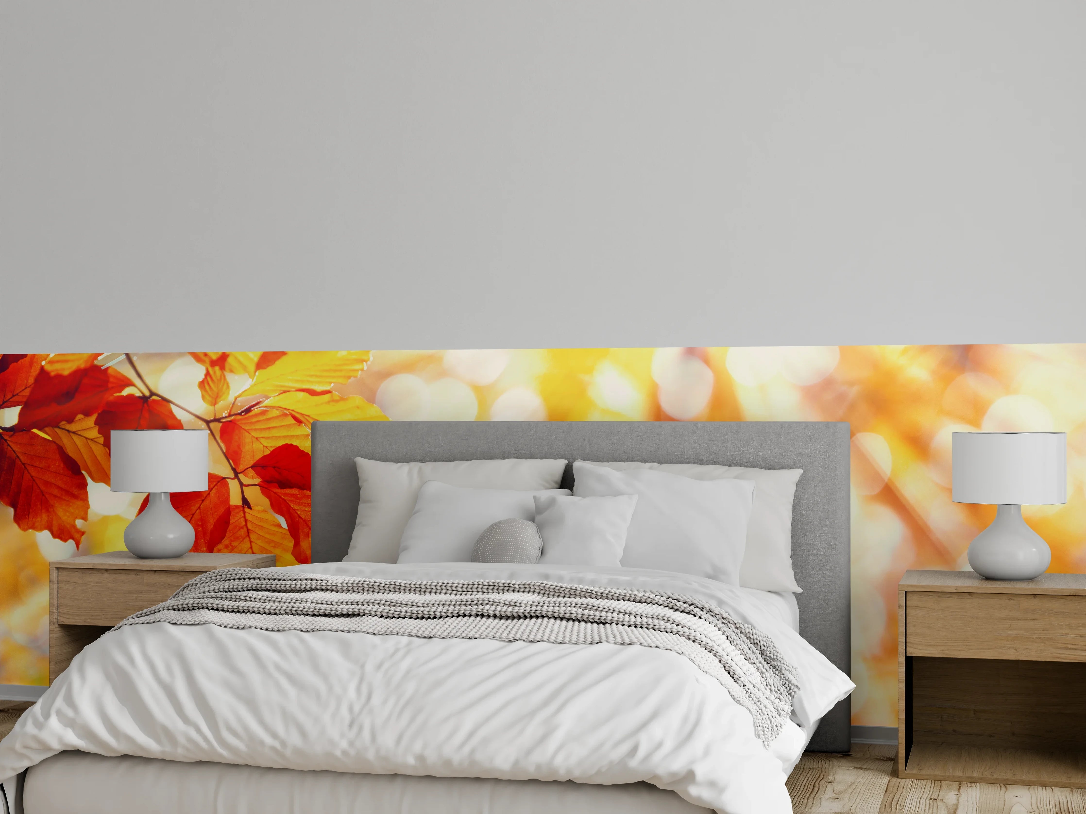 Wandverkleidung Schlafzimmer - Herbstliche Blätter im Sonnenlicht