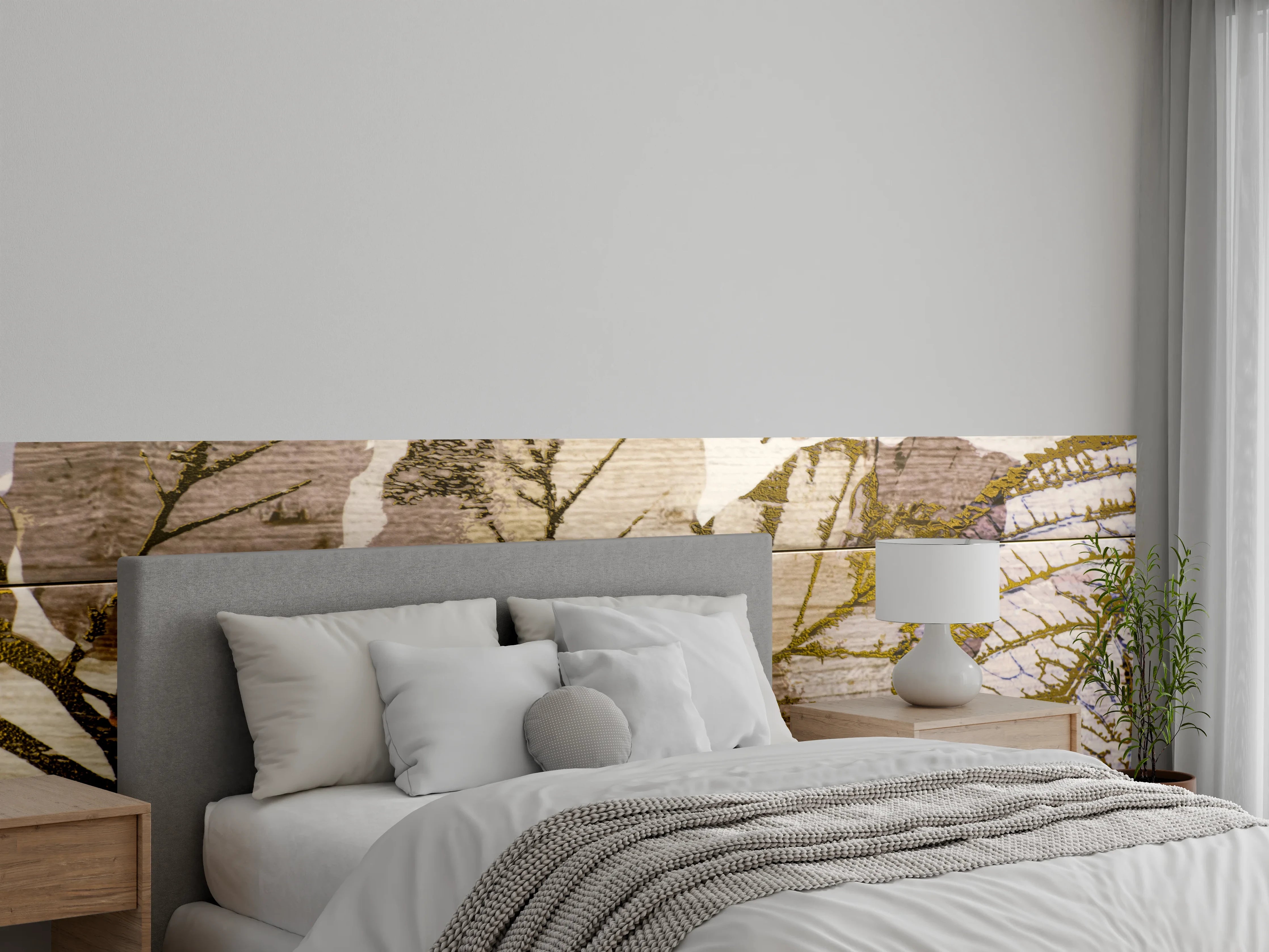 Wandverkleidung Schlafzimmer - Herbstliche Blätterkunst auf Holz
