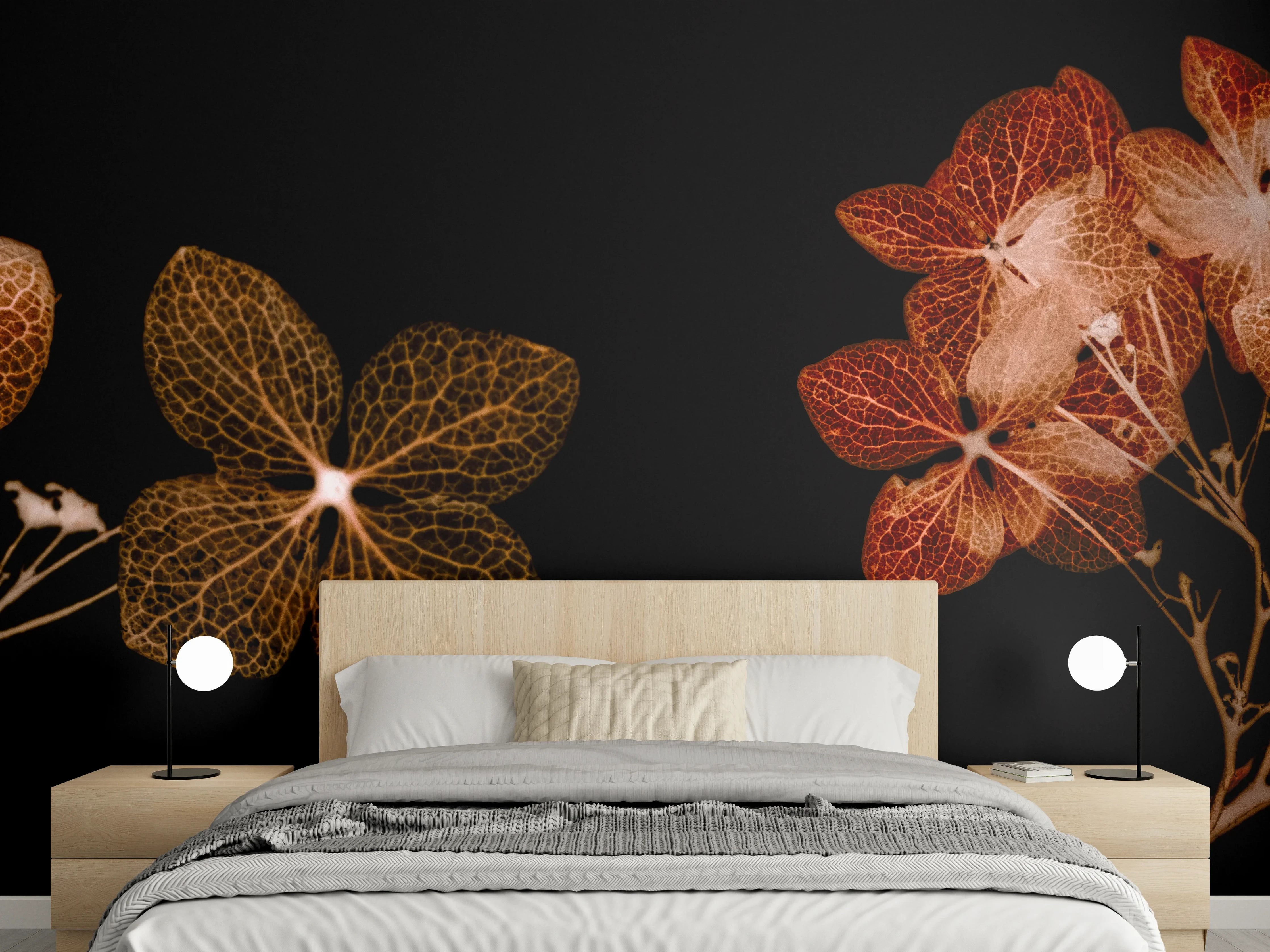 Wandverkleidung Schlafzimmer - Herbstliche filigrane Blüten Ästhetik