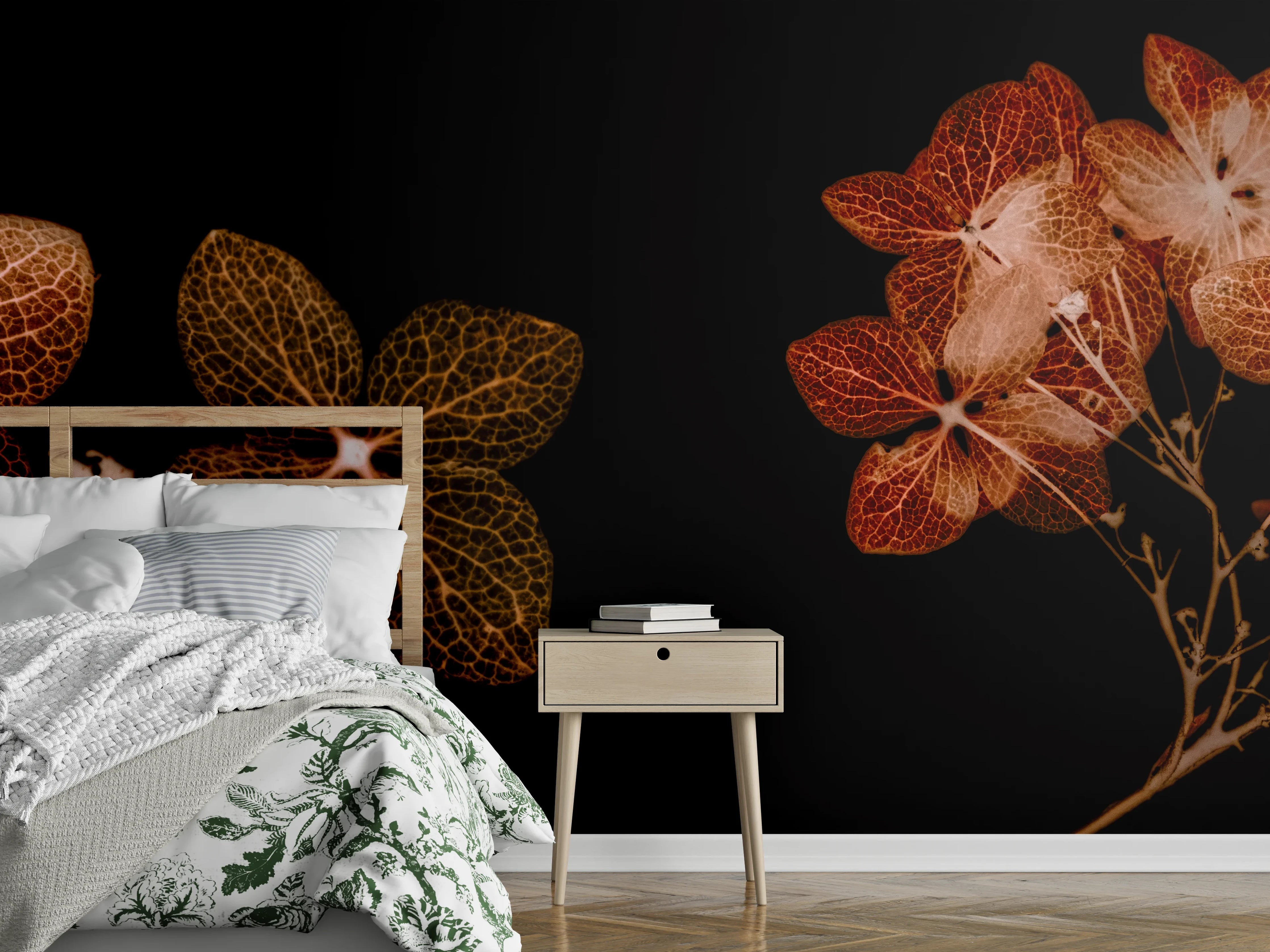 Wandverkleidung Schlafzimmer - Herbstliche filigrane Blüten Ästhetik