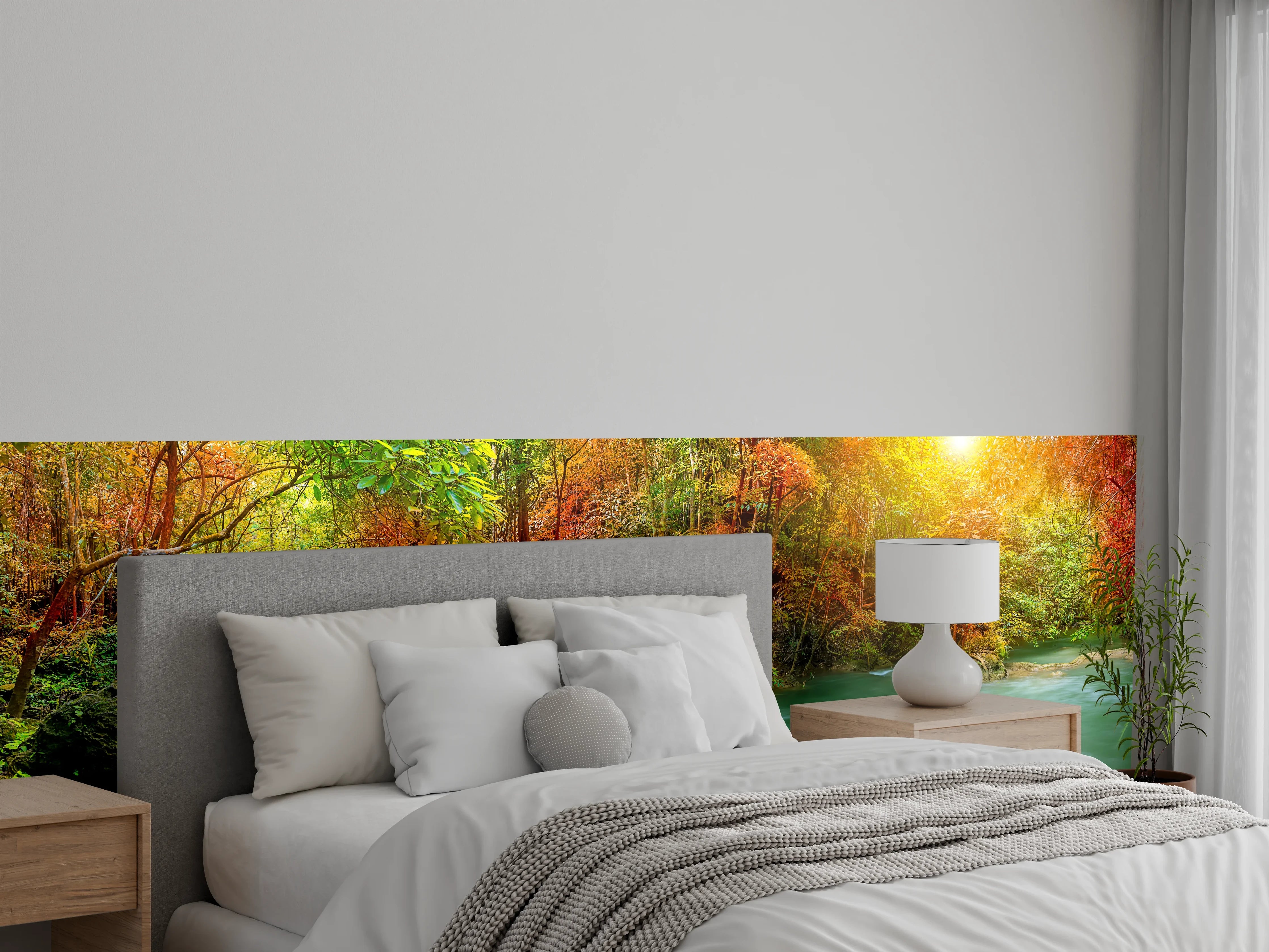 Wandverkleidung Schlafzimmer - Herbstlicher Türkis-Wasserfall
