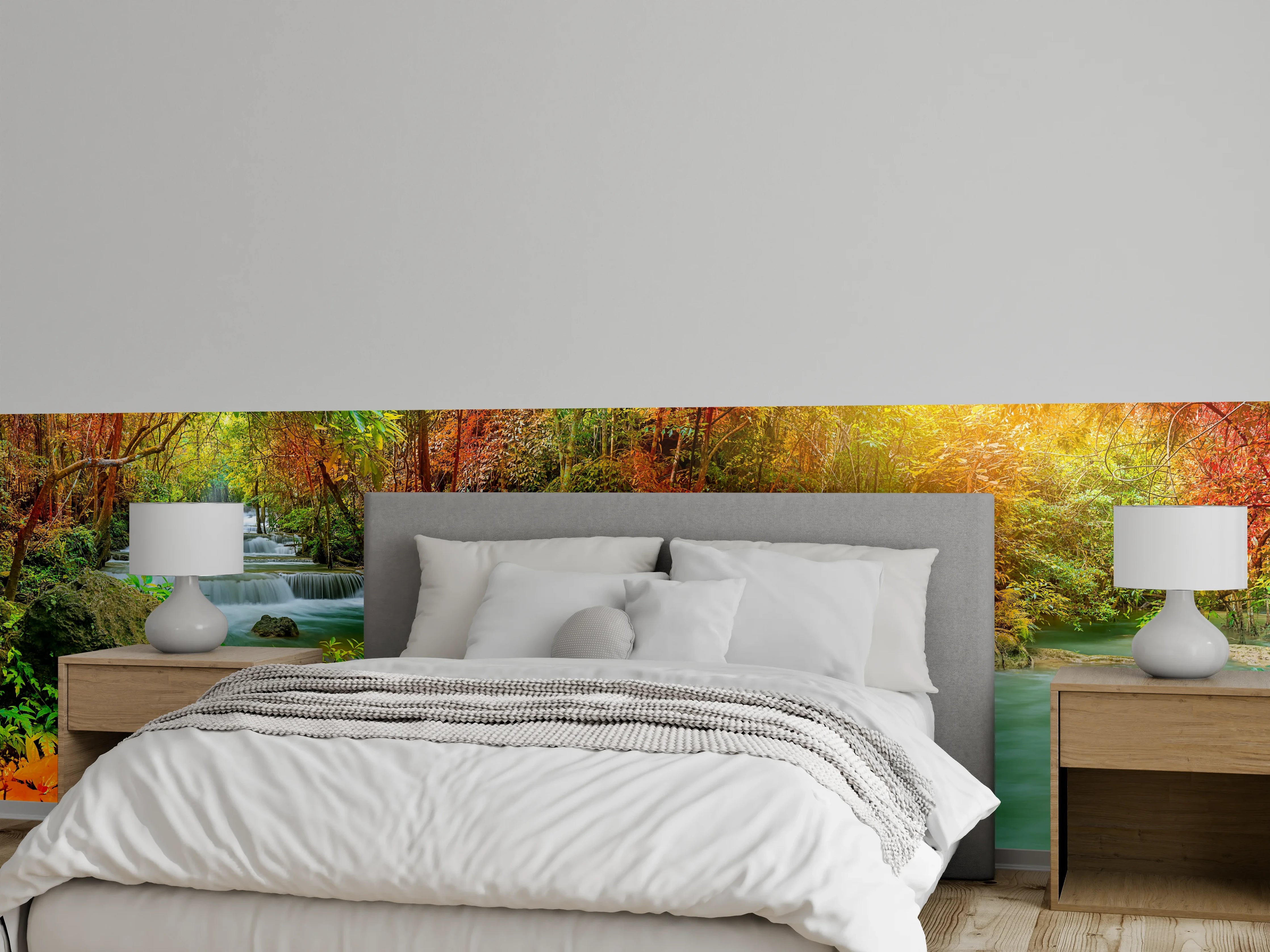 Wandverkleidung Schlafzimmer - Herbstlicher Türkis-Wasserfall