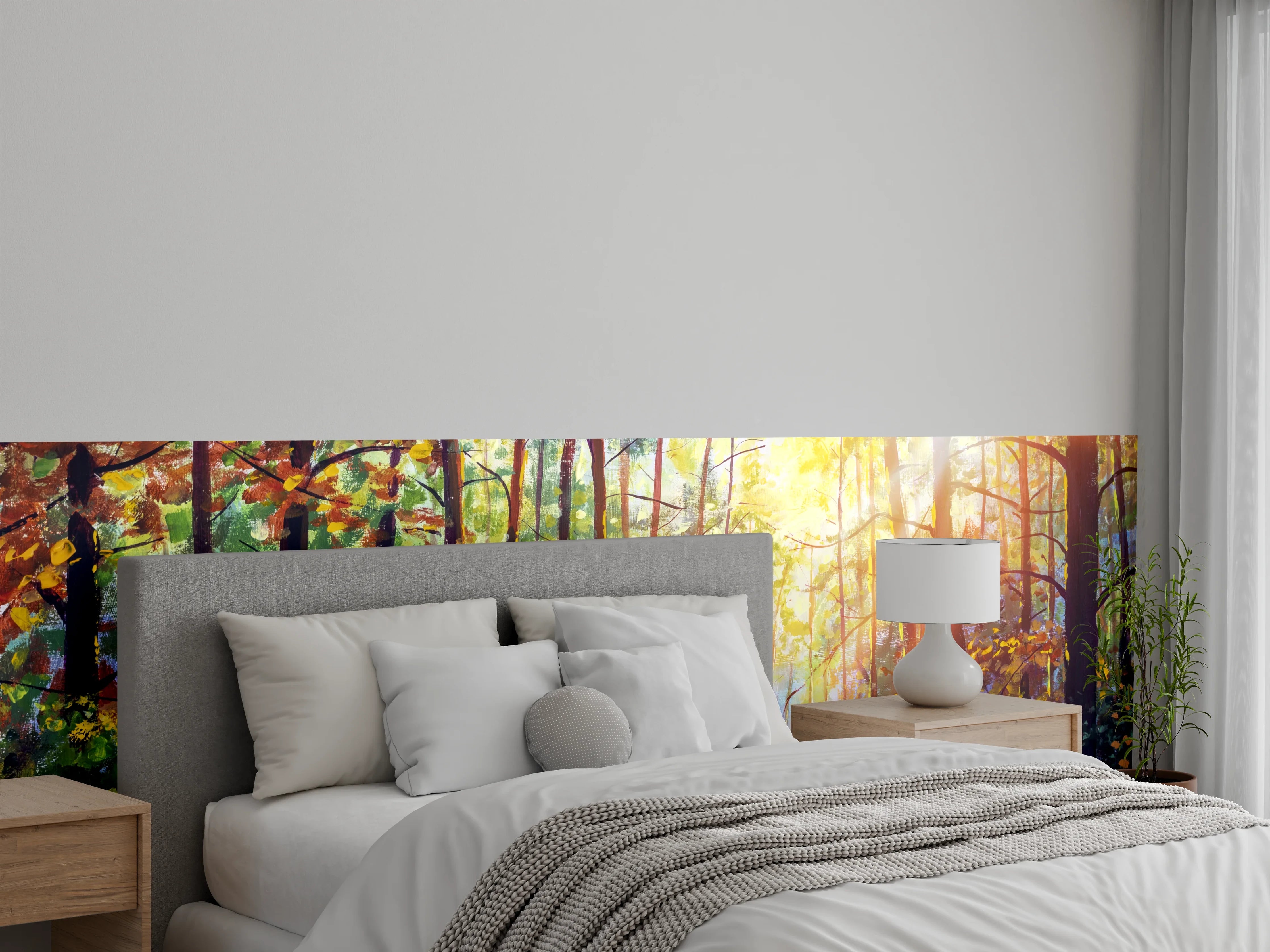 Wandverkleidung Schlafzimmer - Herbstlicher Wald – Sonnenlicht Malerei