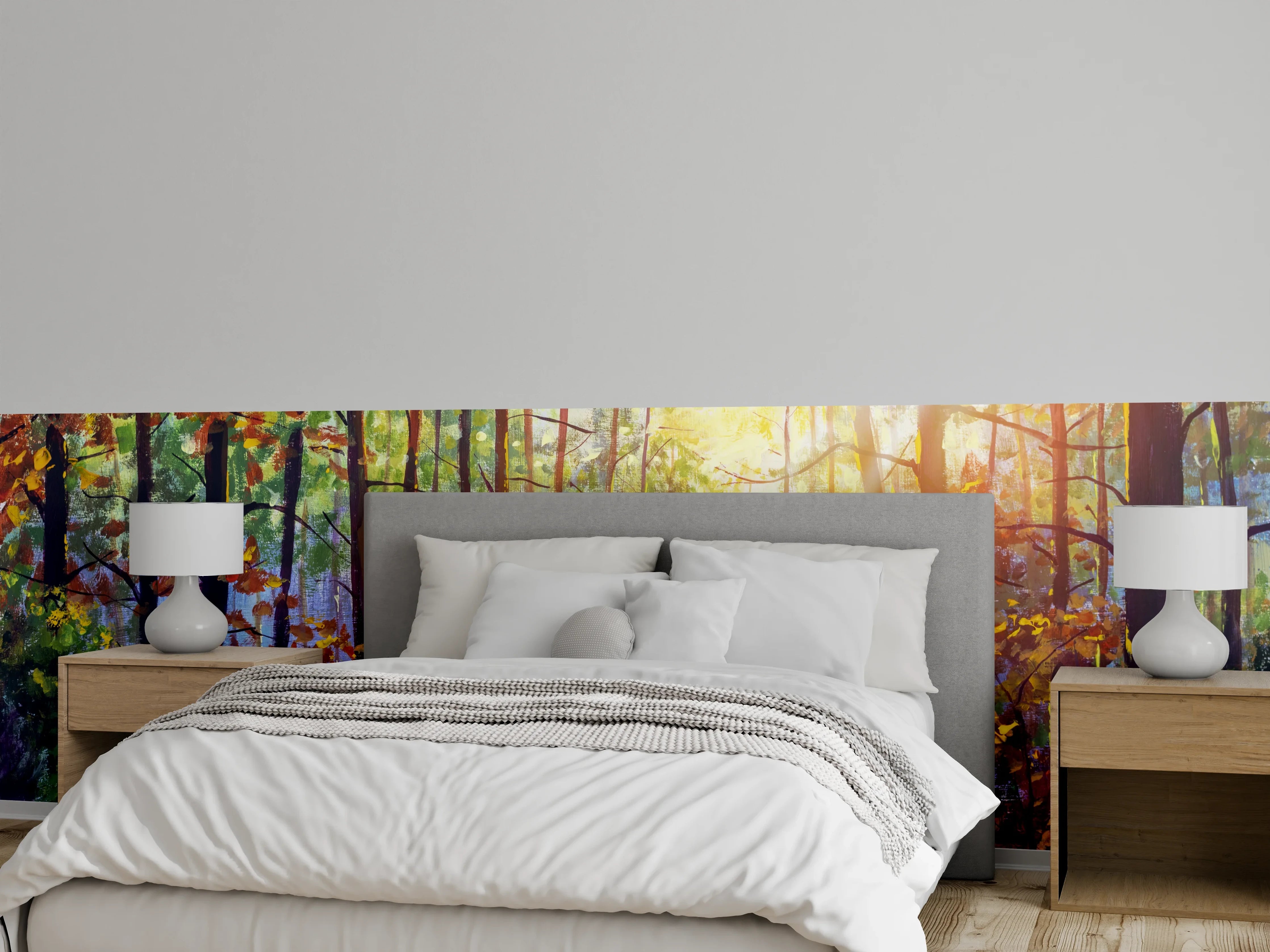 Wandverkleidung Schlafzimmer - Herbstlicher Wald – Sonnenlicht Malerei