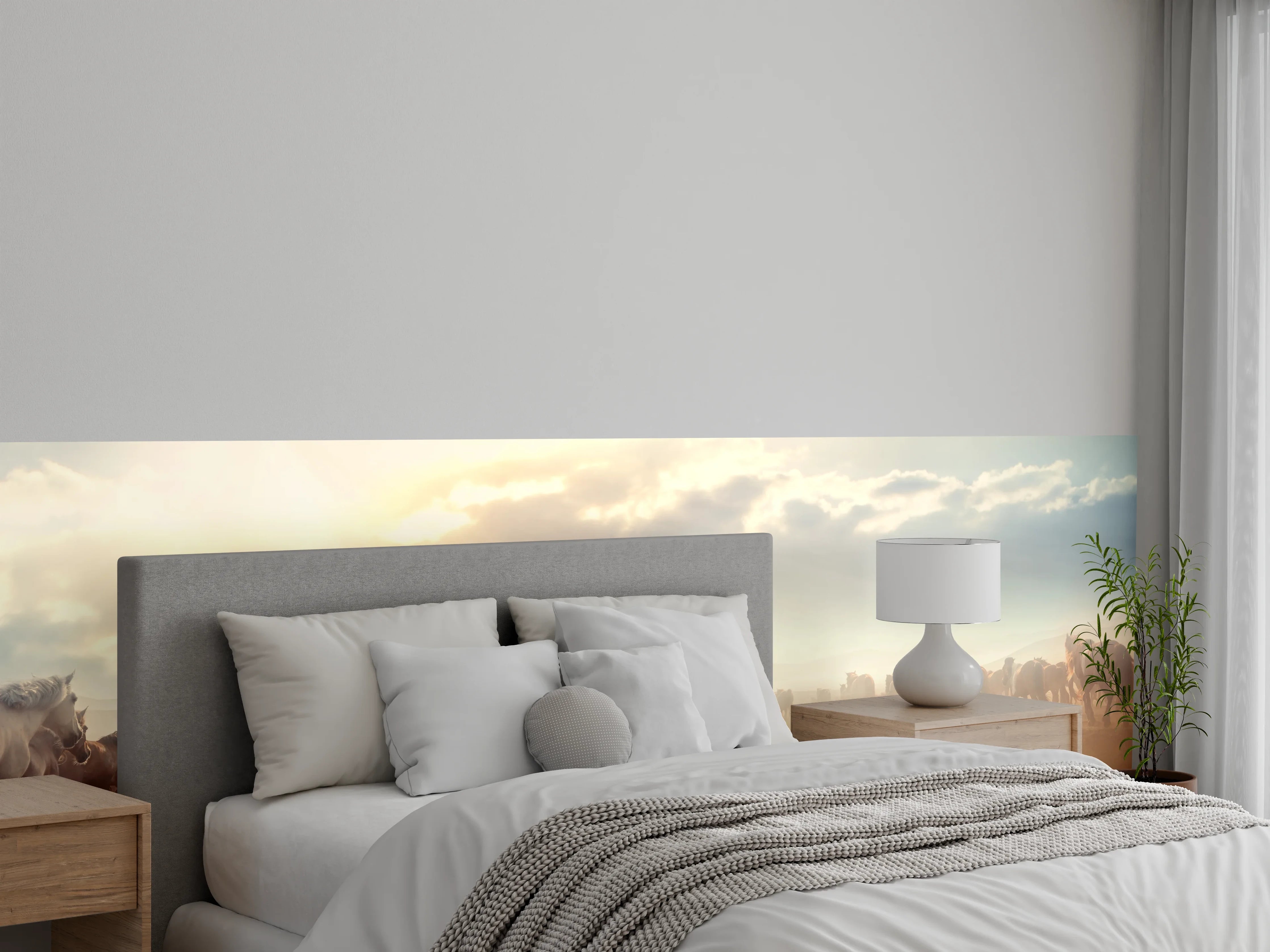Wandverkleidung Schlafzimmer - Herde Wildpferde im Sonnenuntergang