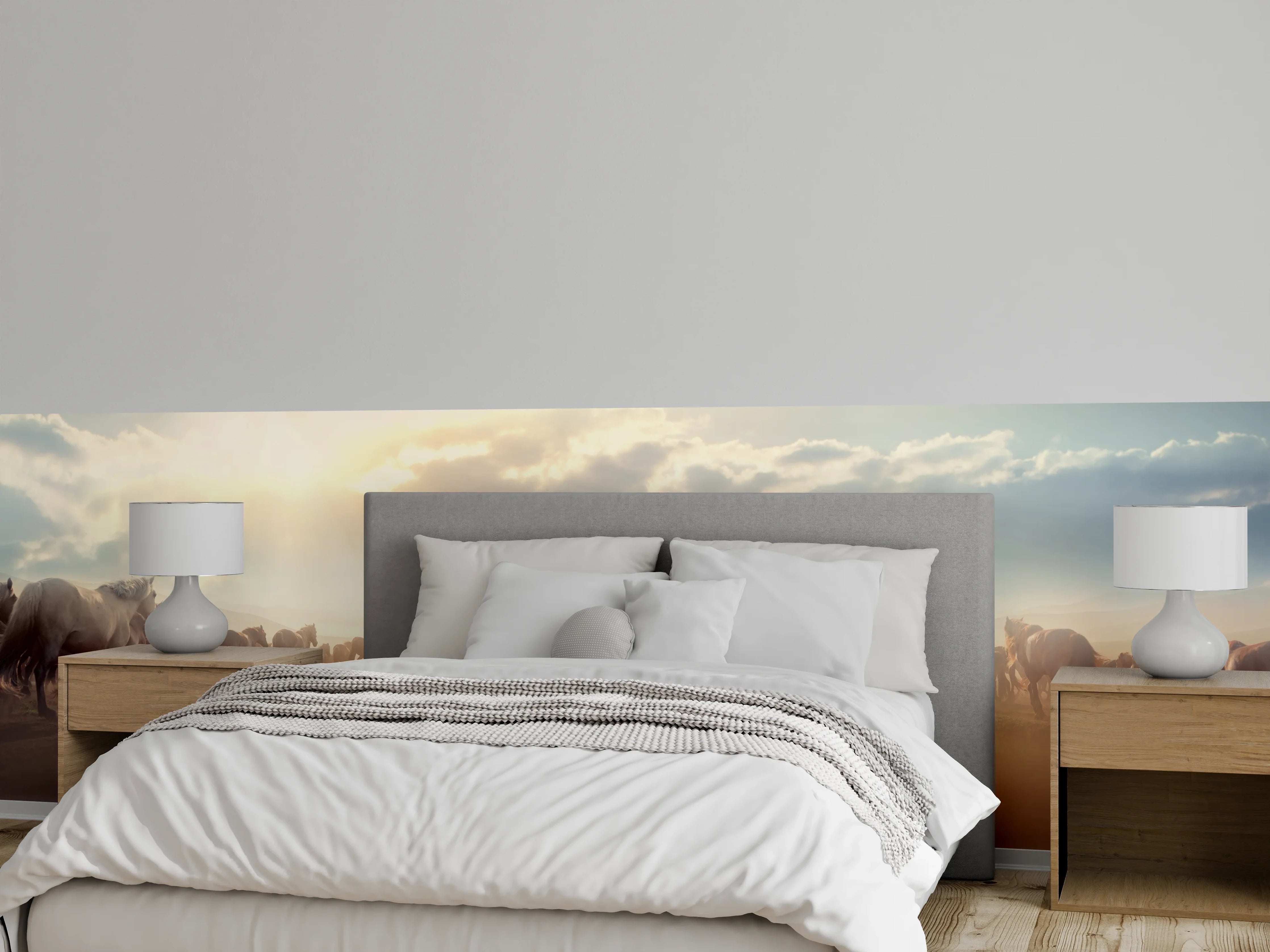 Wandverkleidung Schlafzimmer - Herde Wildpferde im Sonnenuntergang