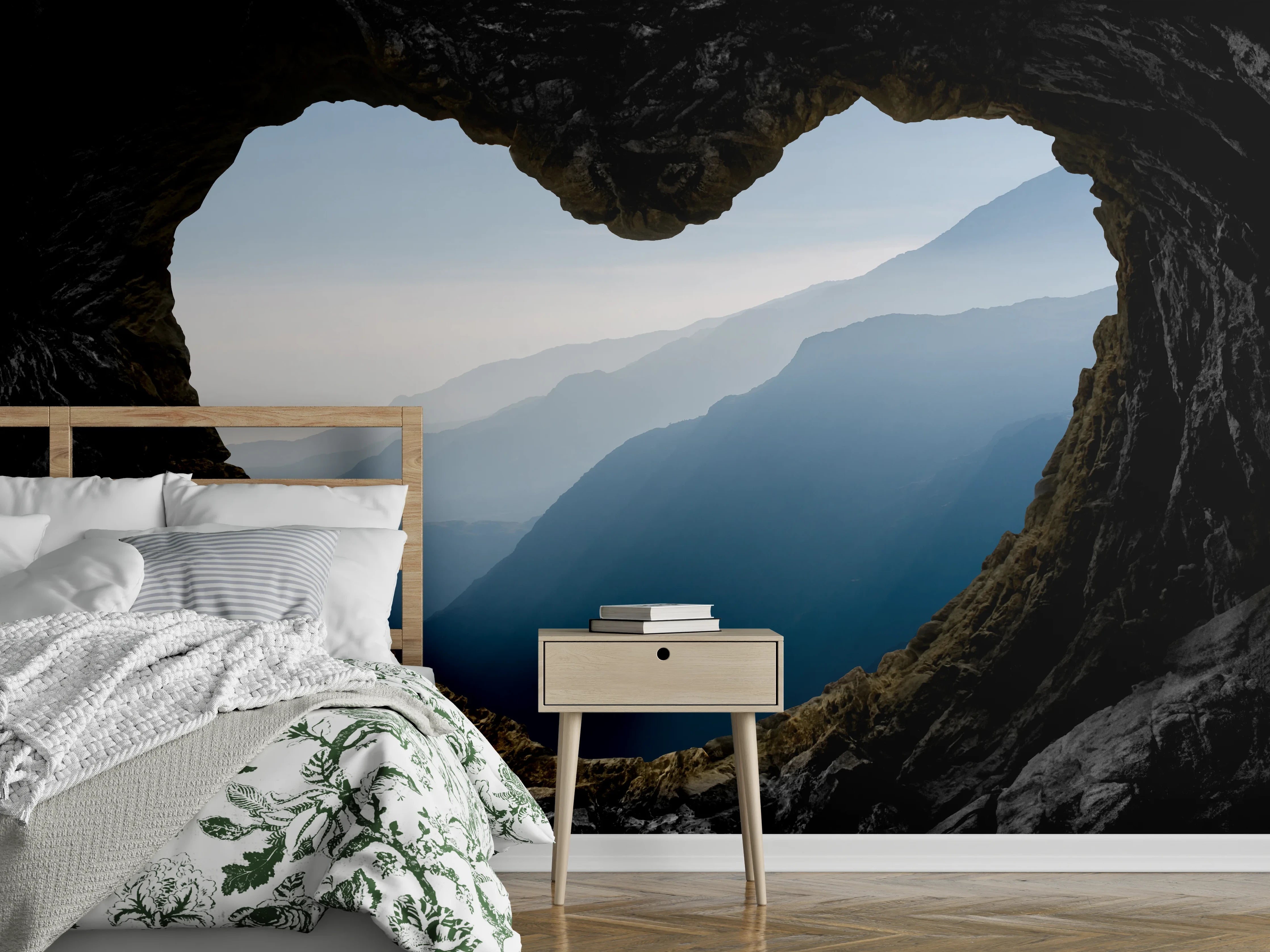 Wandverkleidung Schlafzimmer - Herzförmige Höhle mit Alpenblick