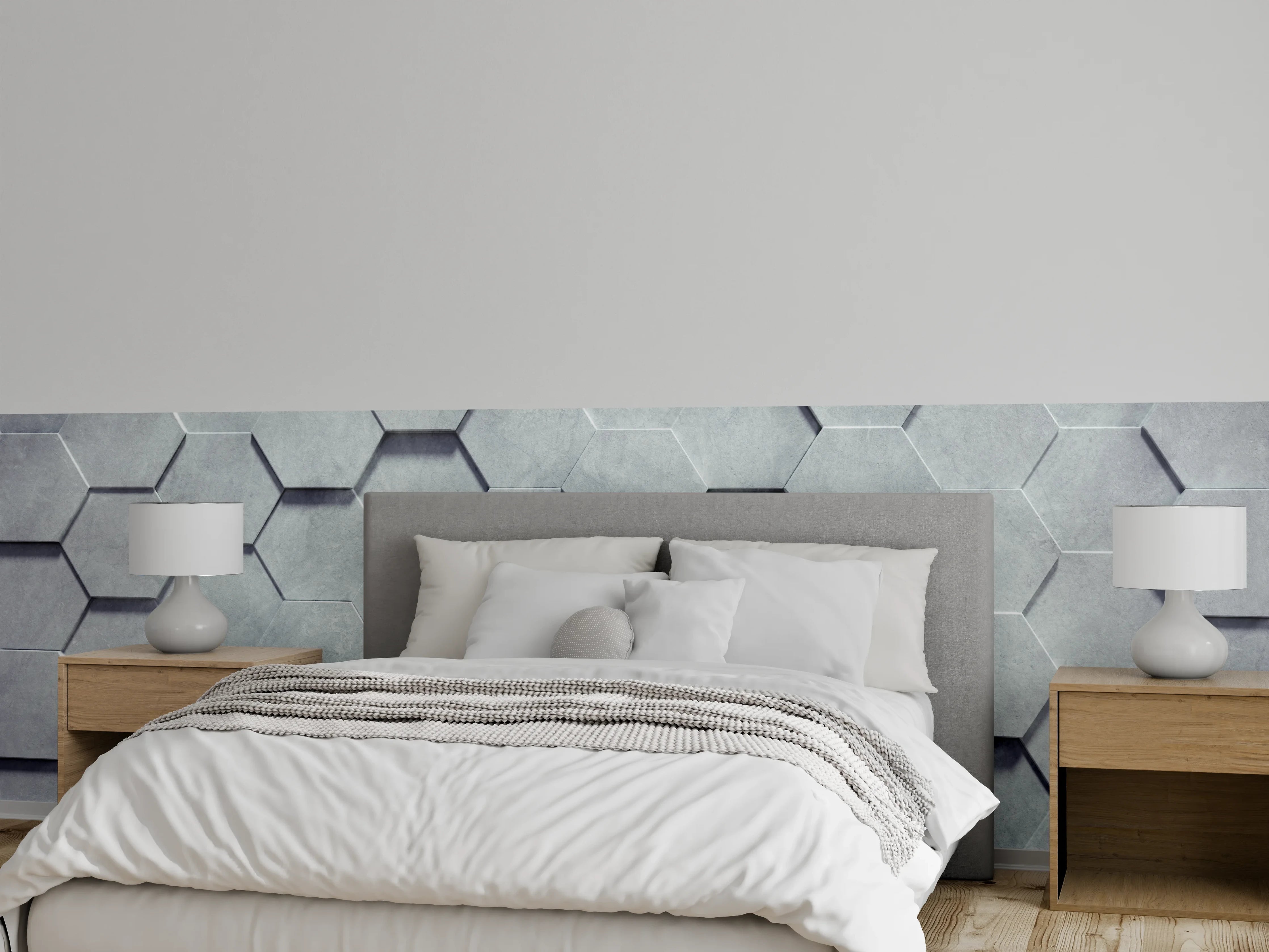 Wandverkleidung Schlafzimmer - Hexagon Betonoptik grau modern