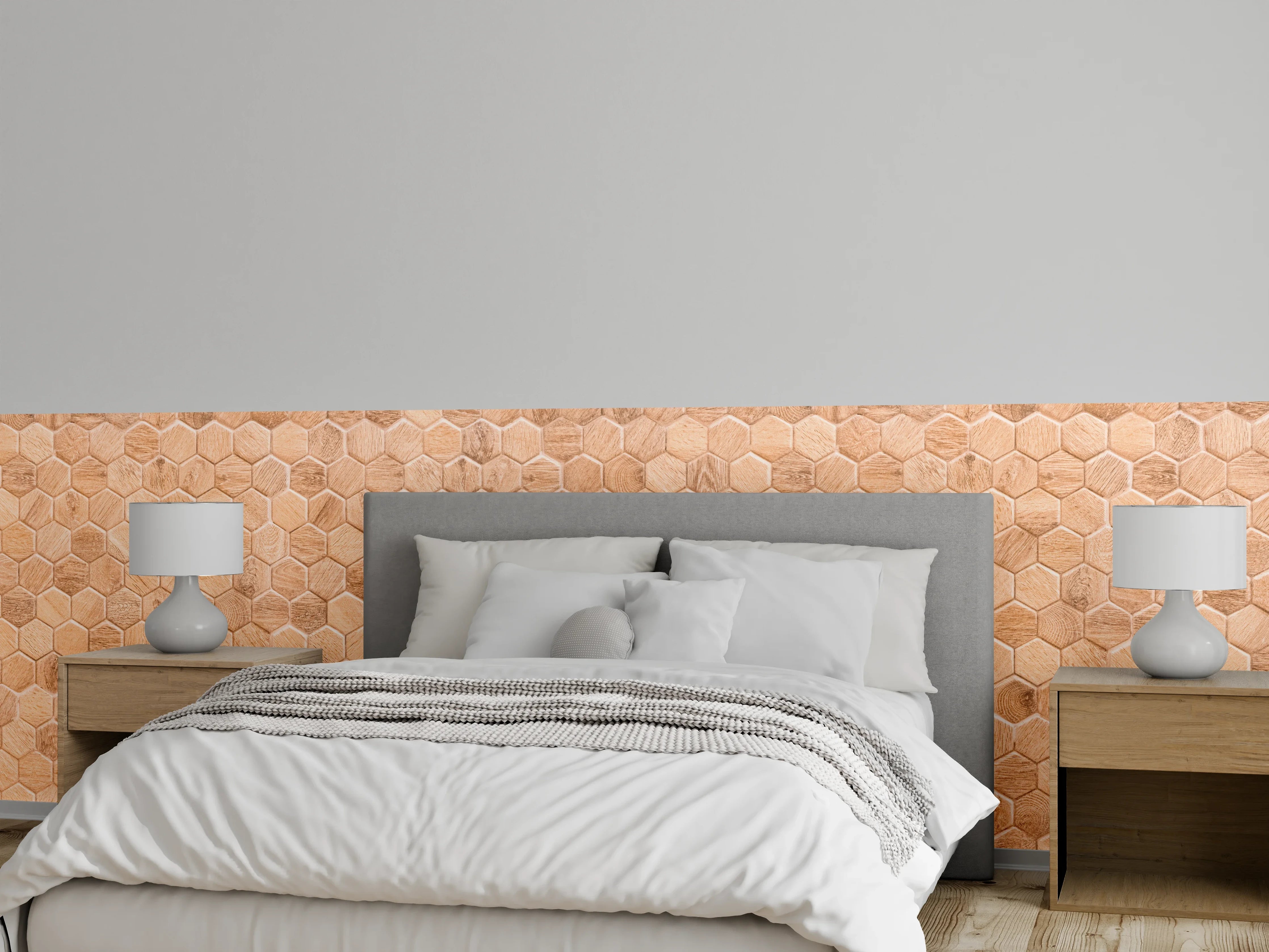 Wandverkleidung Schlafzimmer - Hexagon Holz Wabenmuster