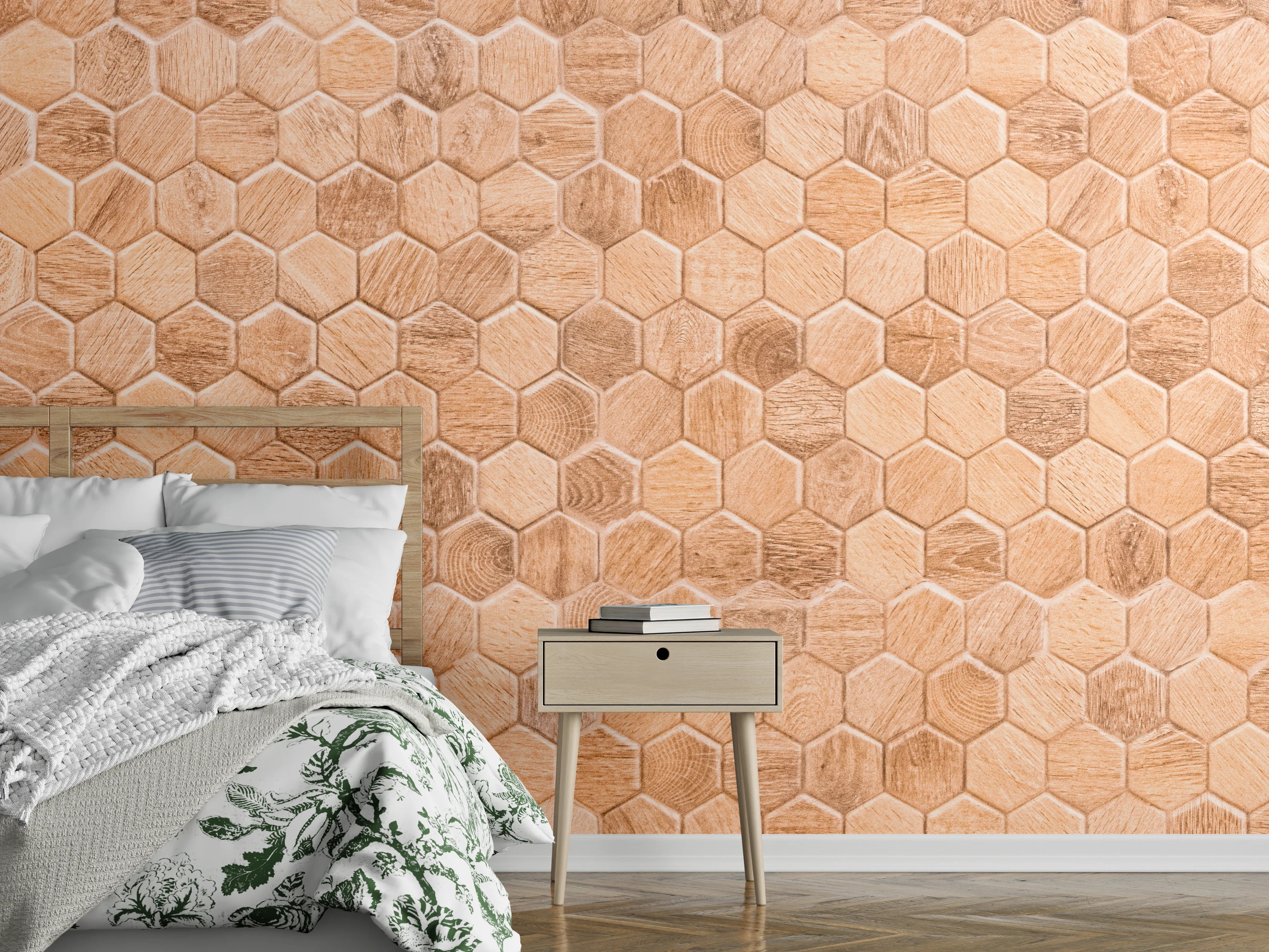 Wandverkleidung Schlafzimmer - Hexagon Holz Wabenmuster