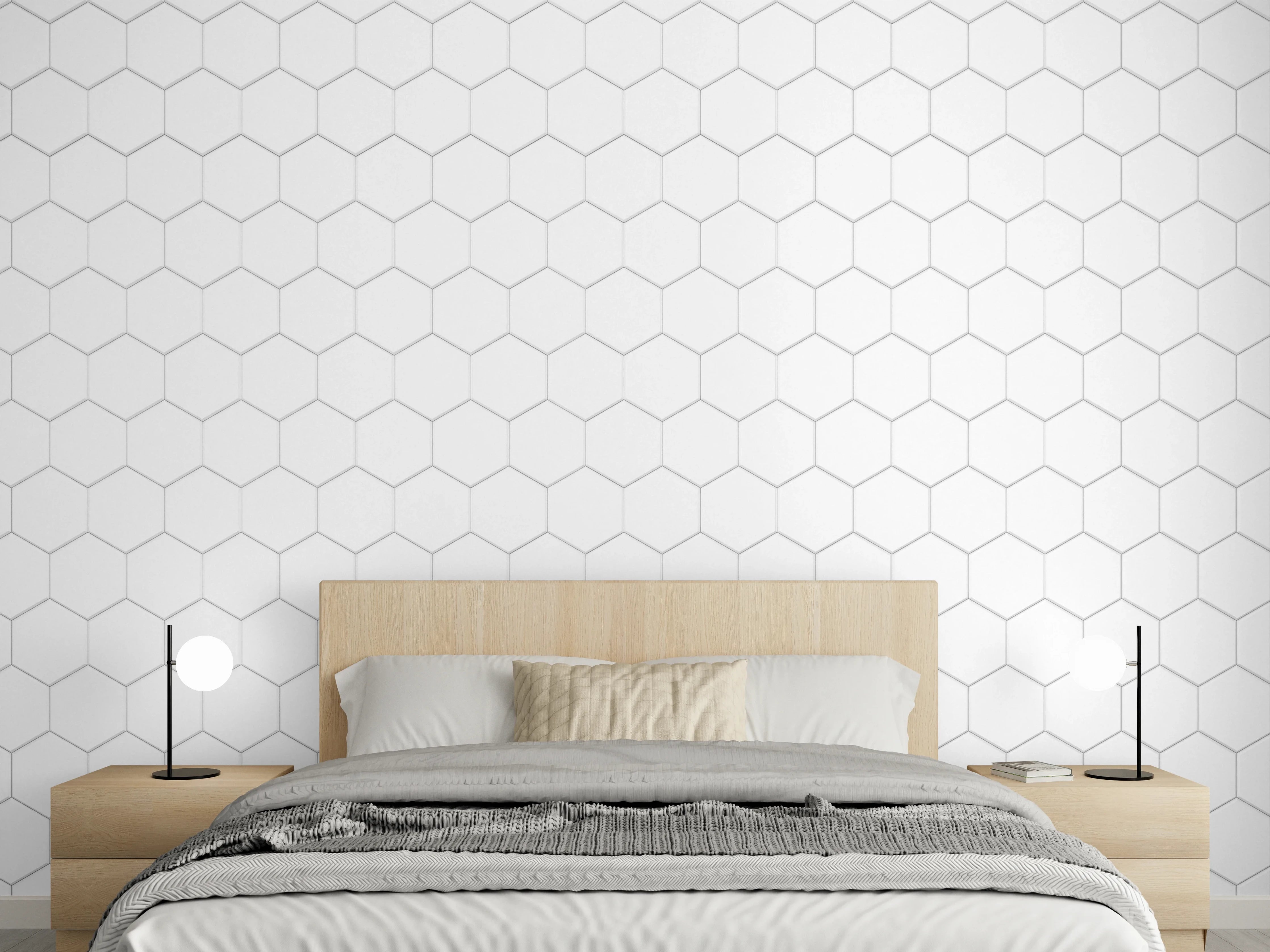 Wandverkleidung Schlafzimmer - Hexagonales Muster in Dezentem Grau