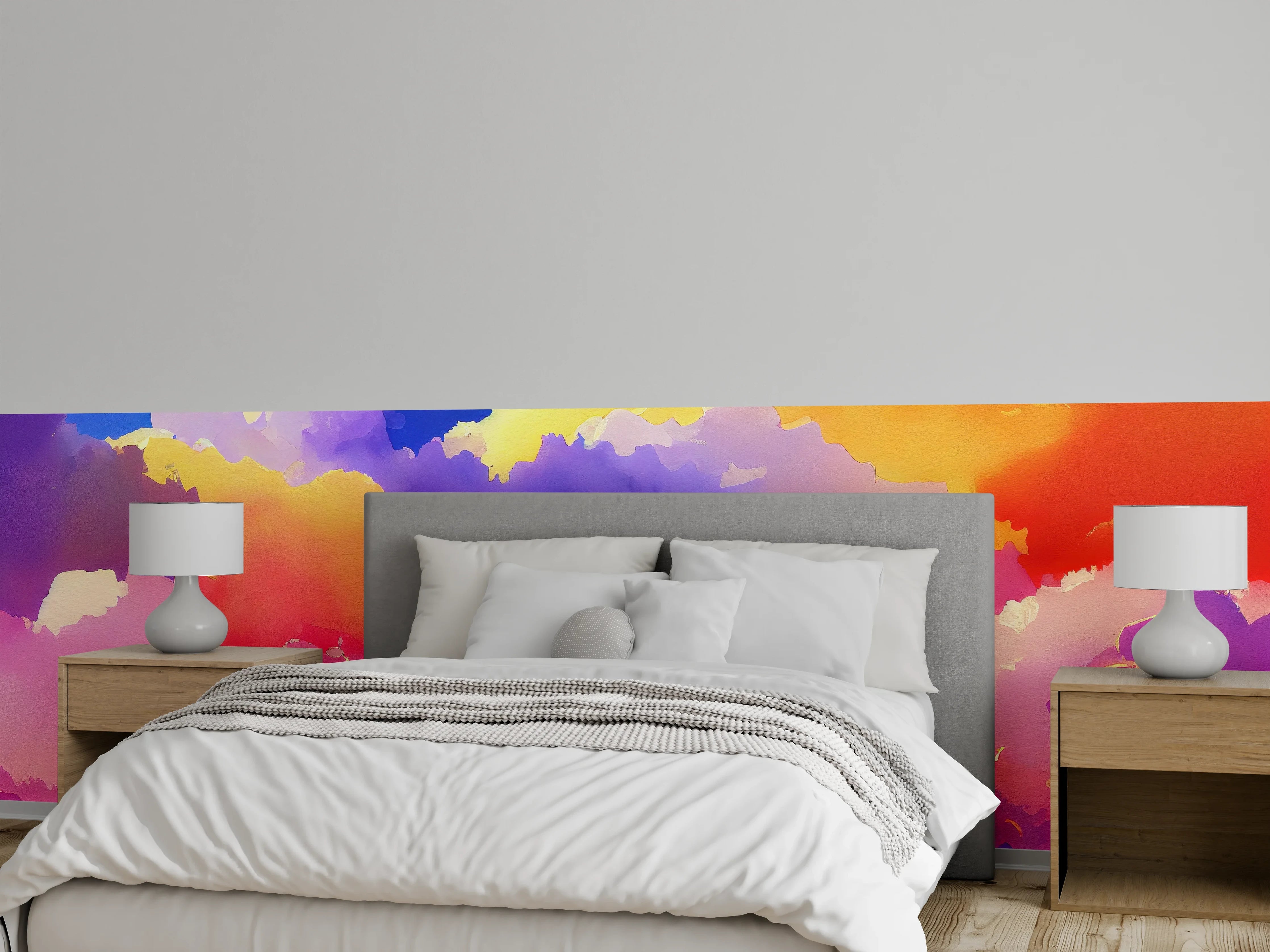 Wandverkleidung Schlafzimmer - Himmel mit Wolken. Aquarell Illustration von farbigen Wolken.