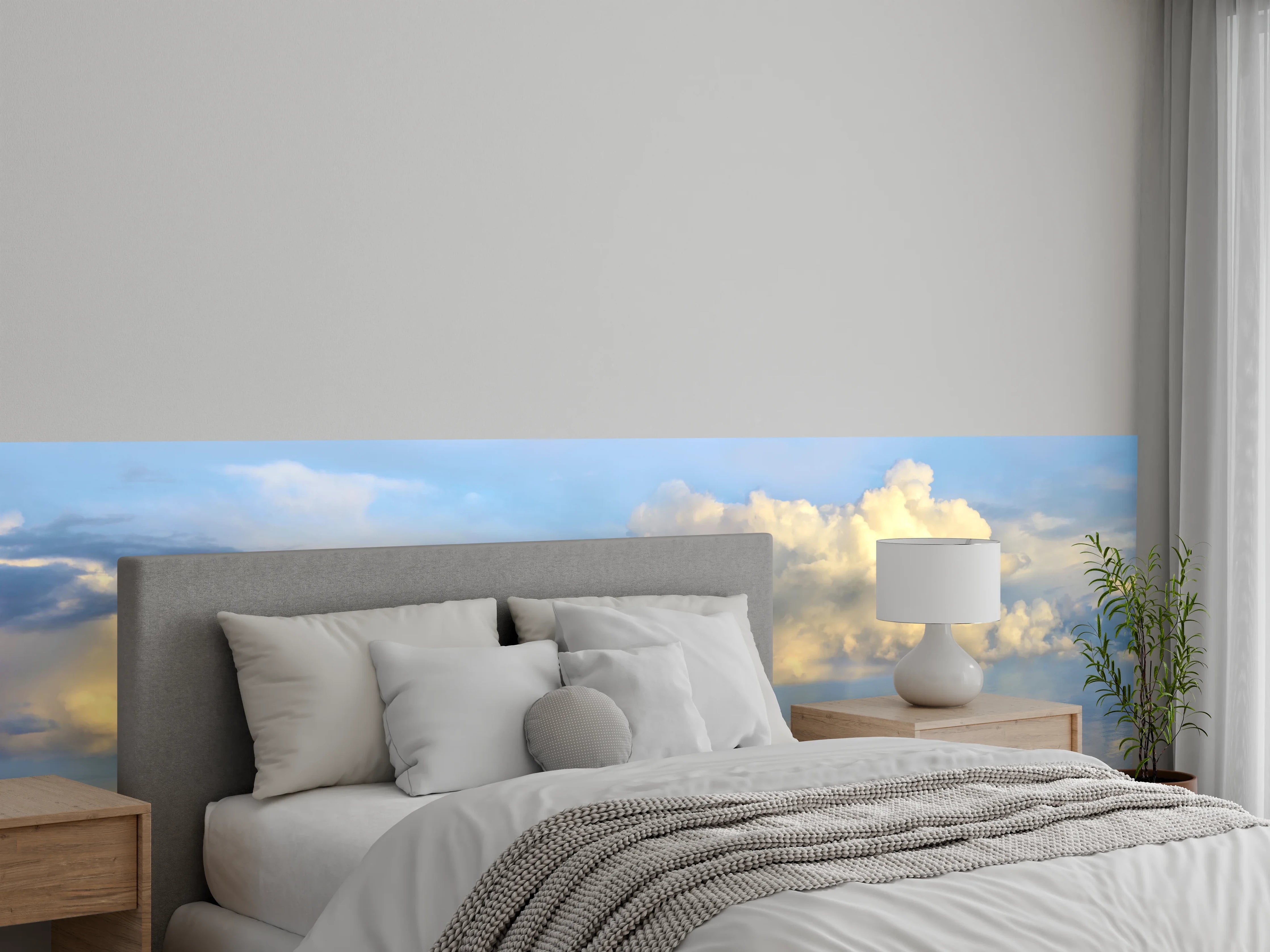 Wandverkleidung Schlafzimmer - Himmel und Wolken über Wasserpanorama