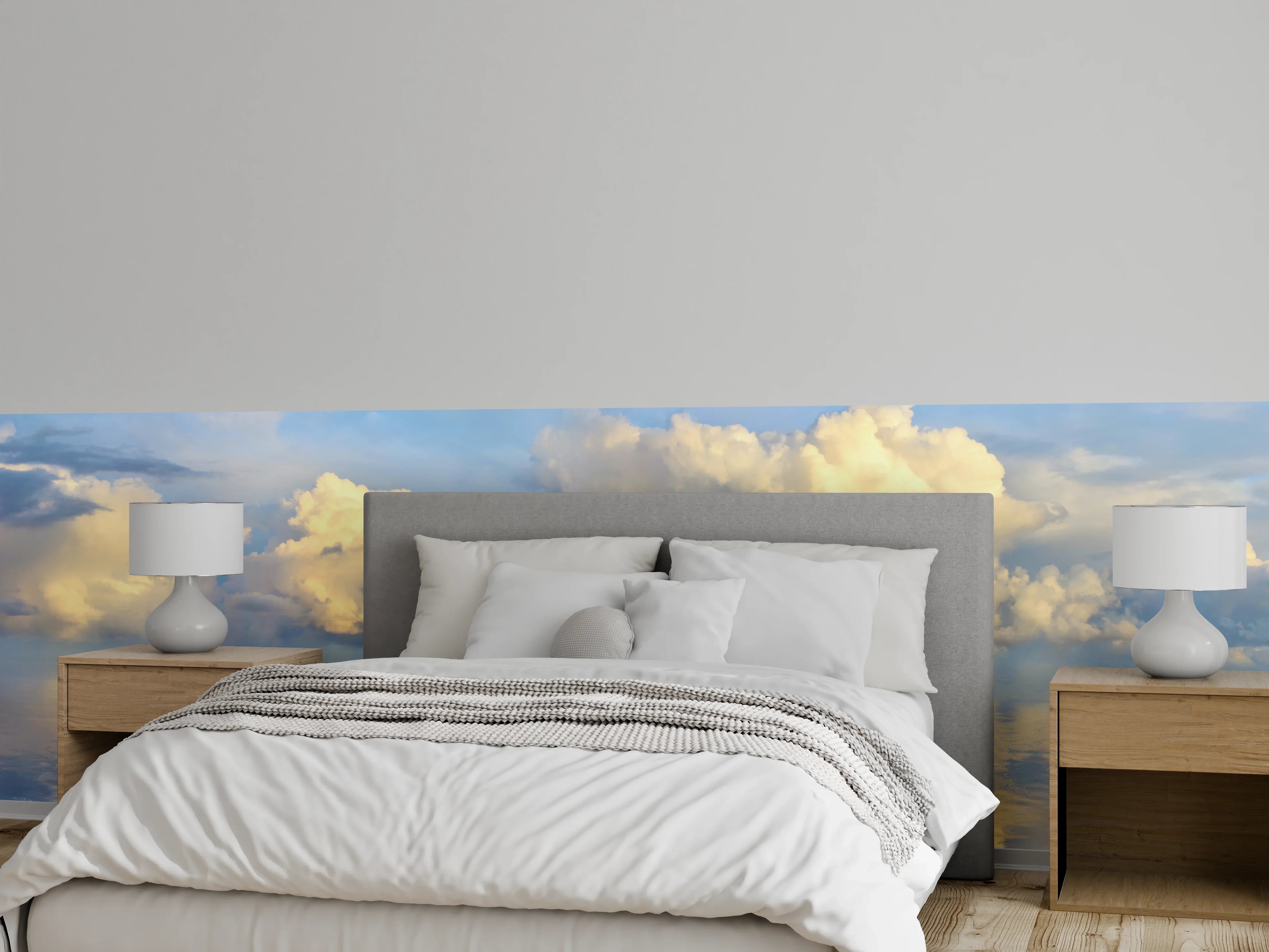 Wandverkleidung Schlafzimmer - Himmel und Wolken über Wasserpanorama