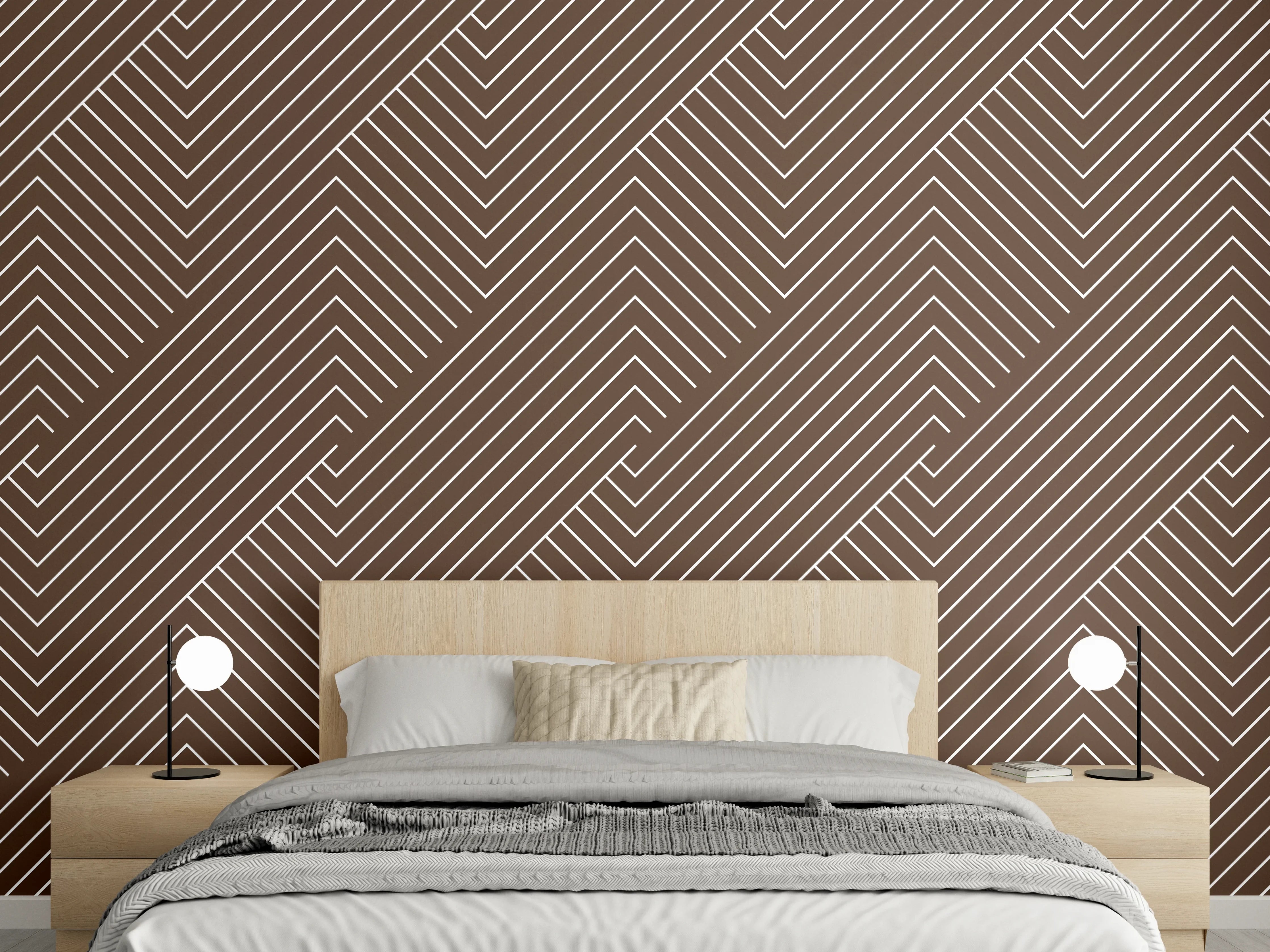 Wandverkleidung Schlafzimmer - Hintergrund mit braun-weißer Linienmuster