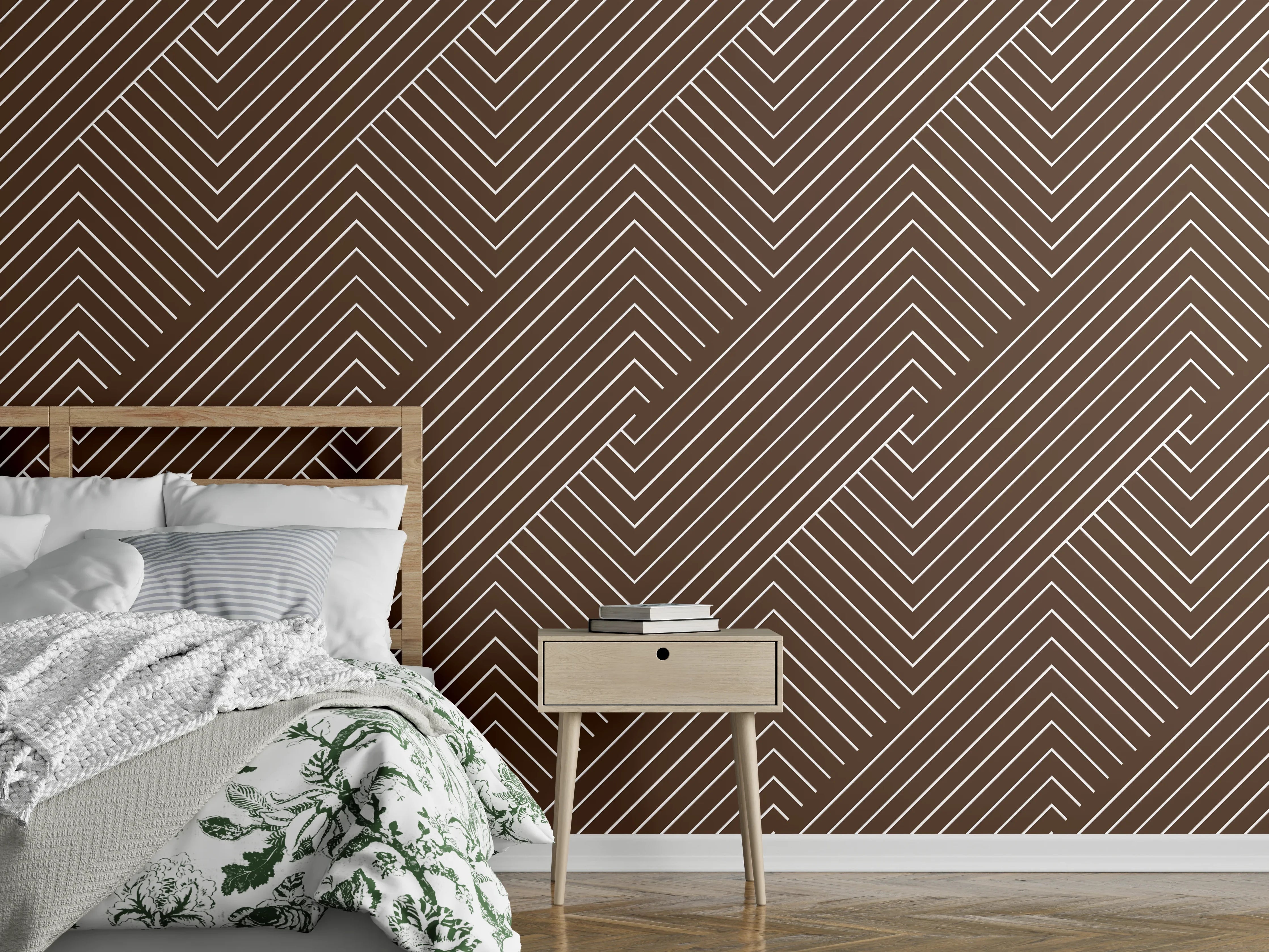 Wandverkleidung Schlafzimmer - Hintergrund mit braun-weißer Linienmuster