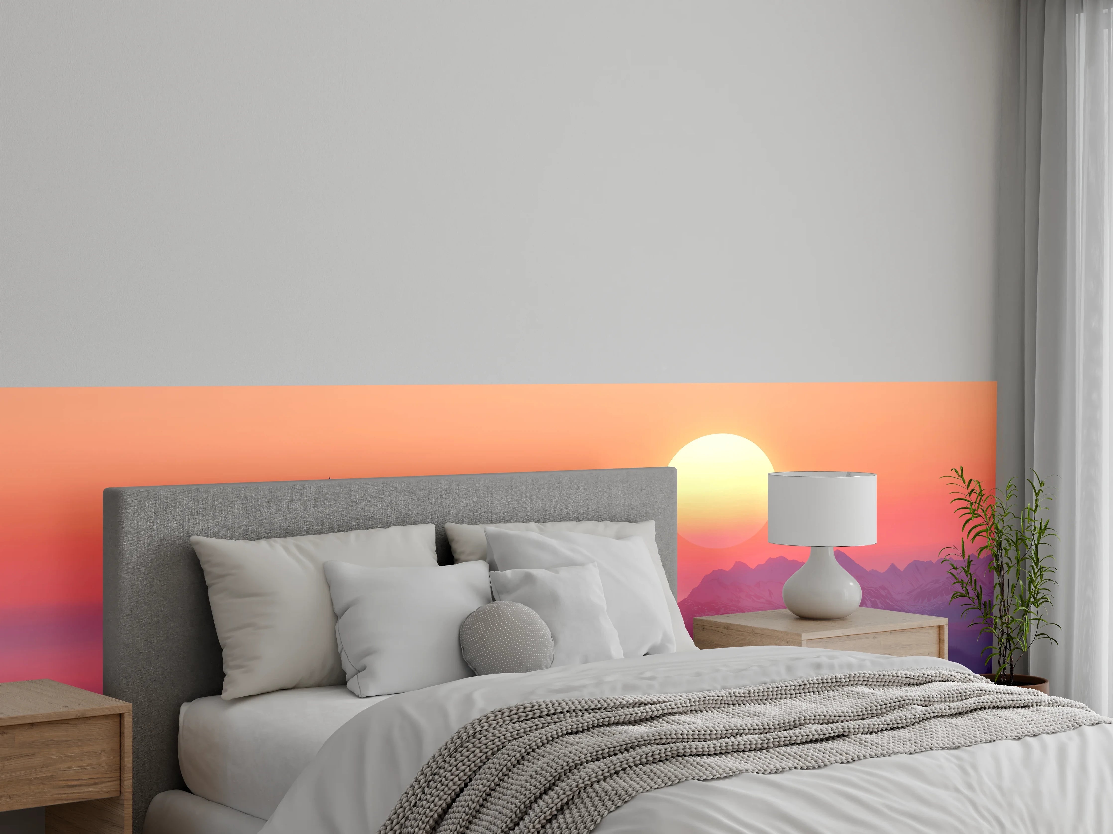 Wandverkleidung Schlafzimmer - Hirsch-Silhouette Sonnenaufgang Orange-Pink