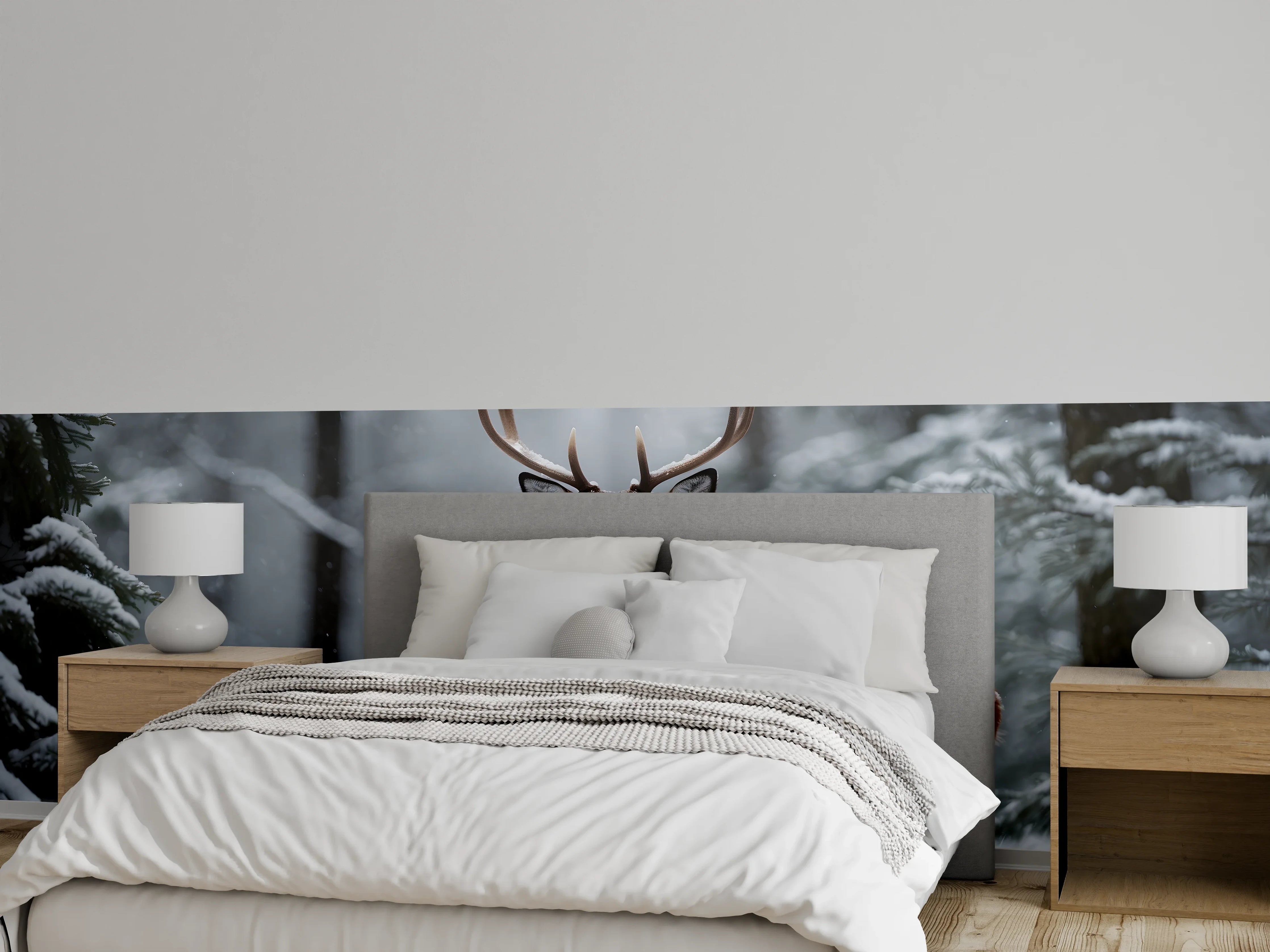 Wandverkleidung Schlafzimmer - Hirsch im verschneiten Wald