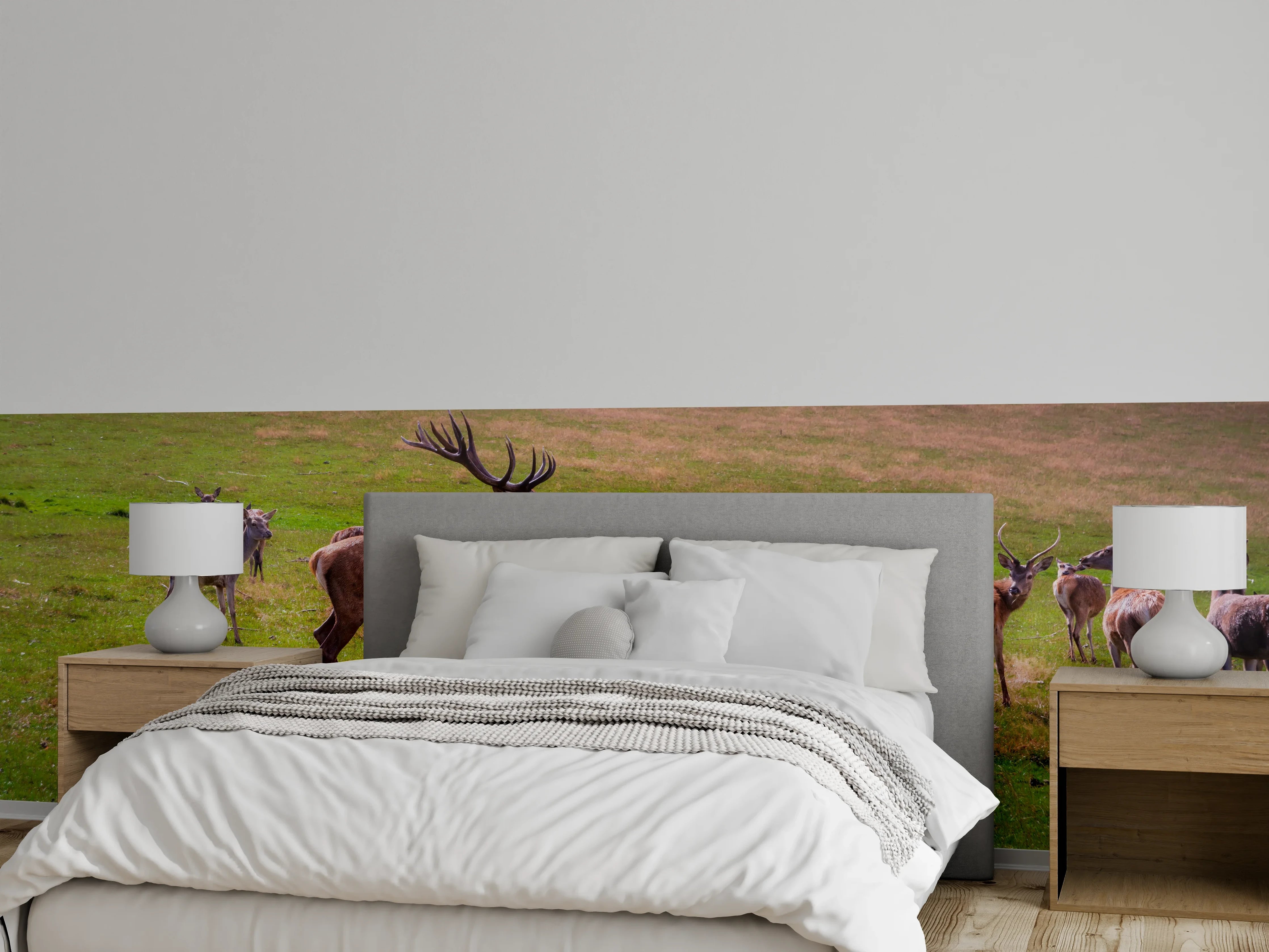 Wandverkleidung Schlafzimmer - Hirschrudel auf grüner Wiese