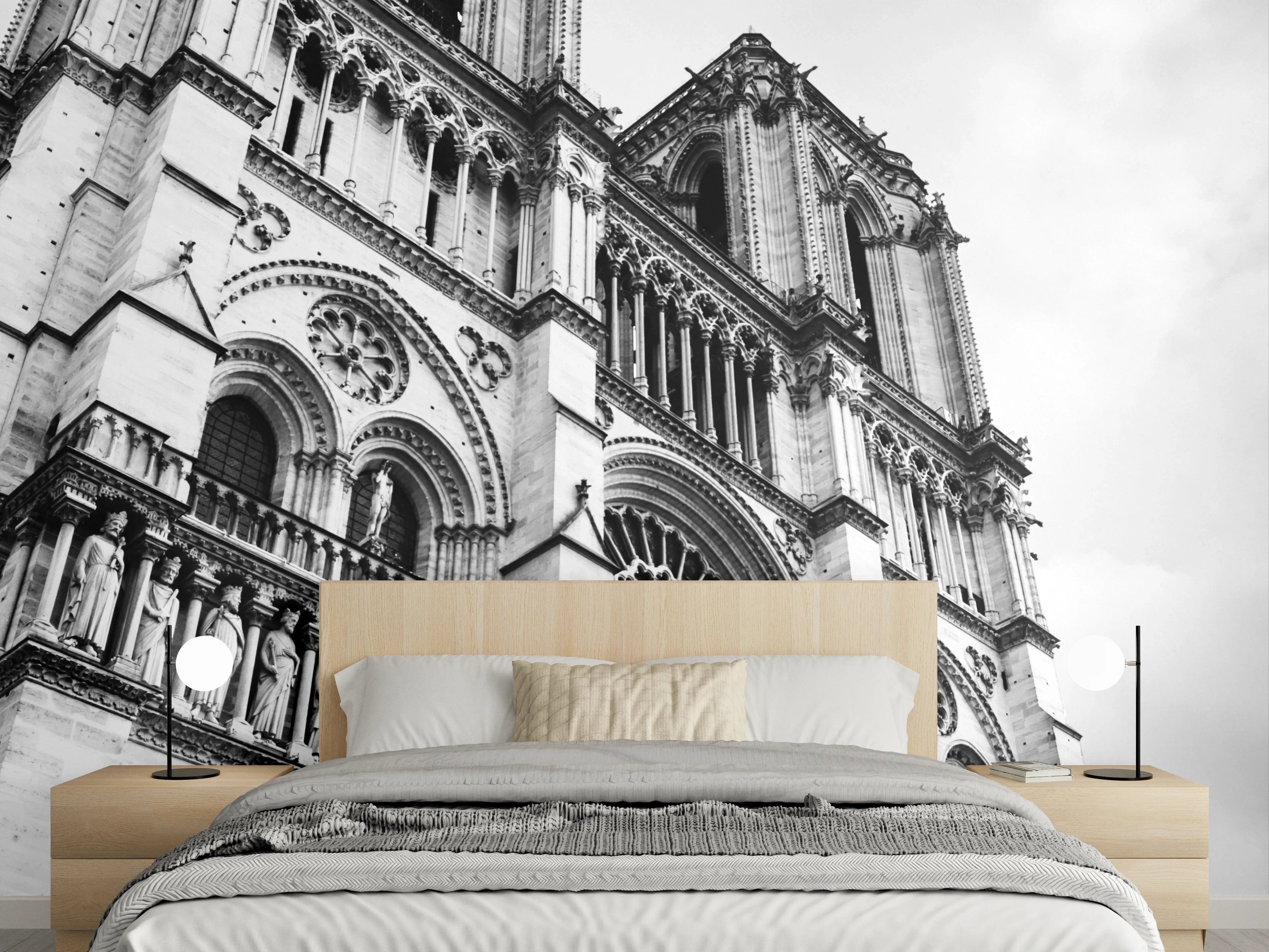 Wandverkleidung Schlafzimmer - Historisches Kathedralen-Design in Schwarz-Weiß