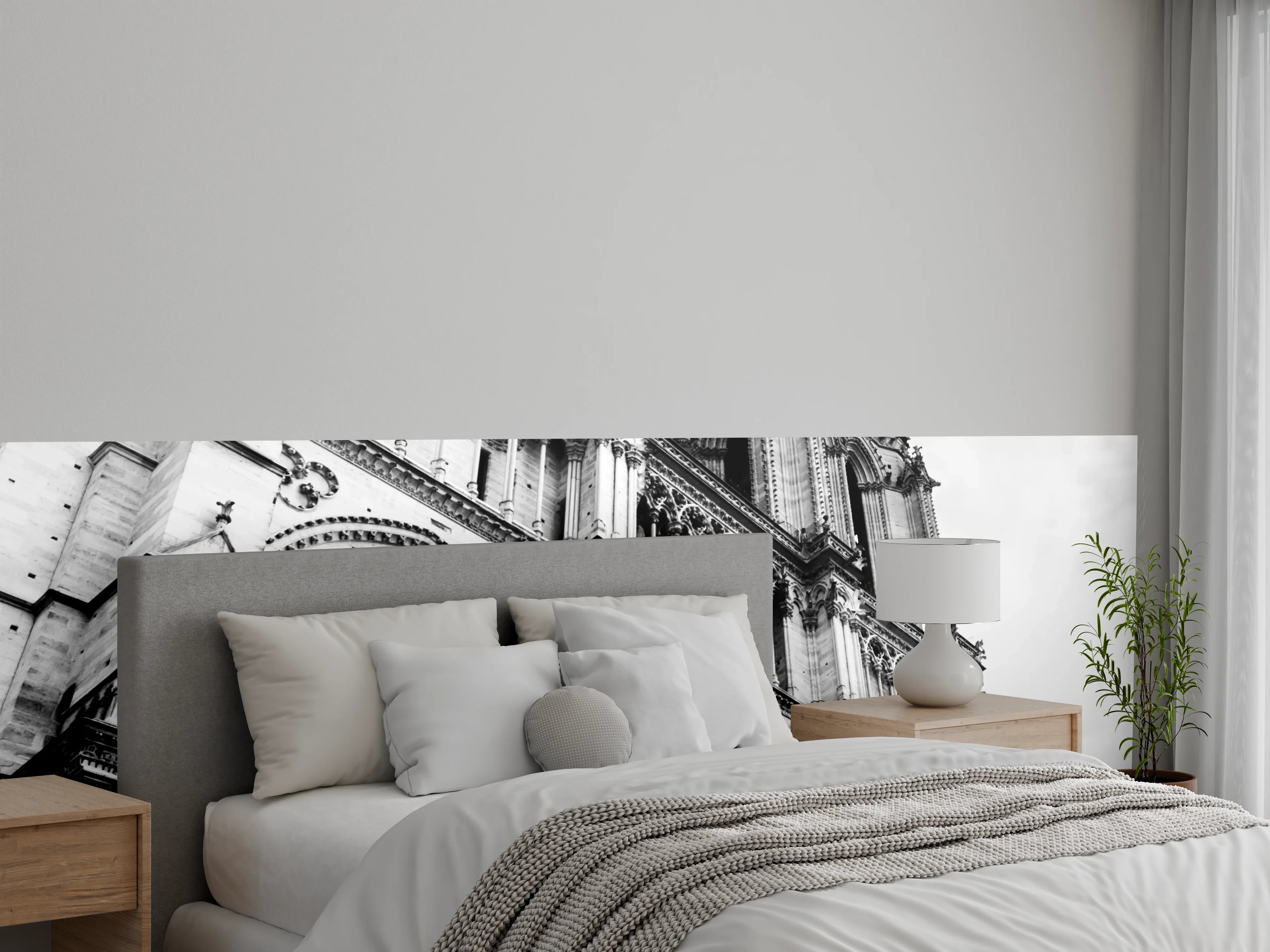Wandverkleidung Schlafzimmer - Historisches Kathedralen-Design in Schwarz-Weiß