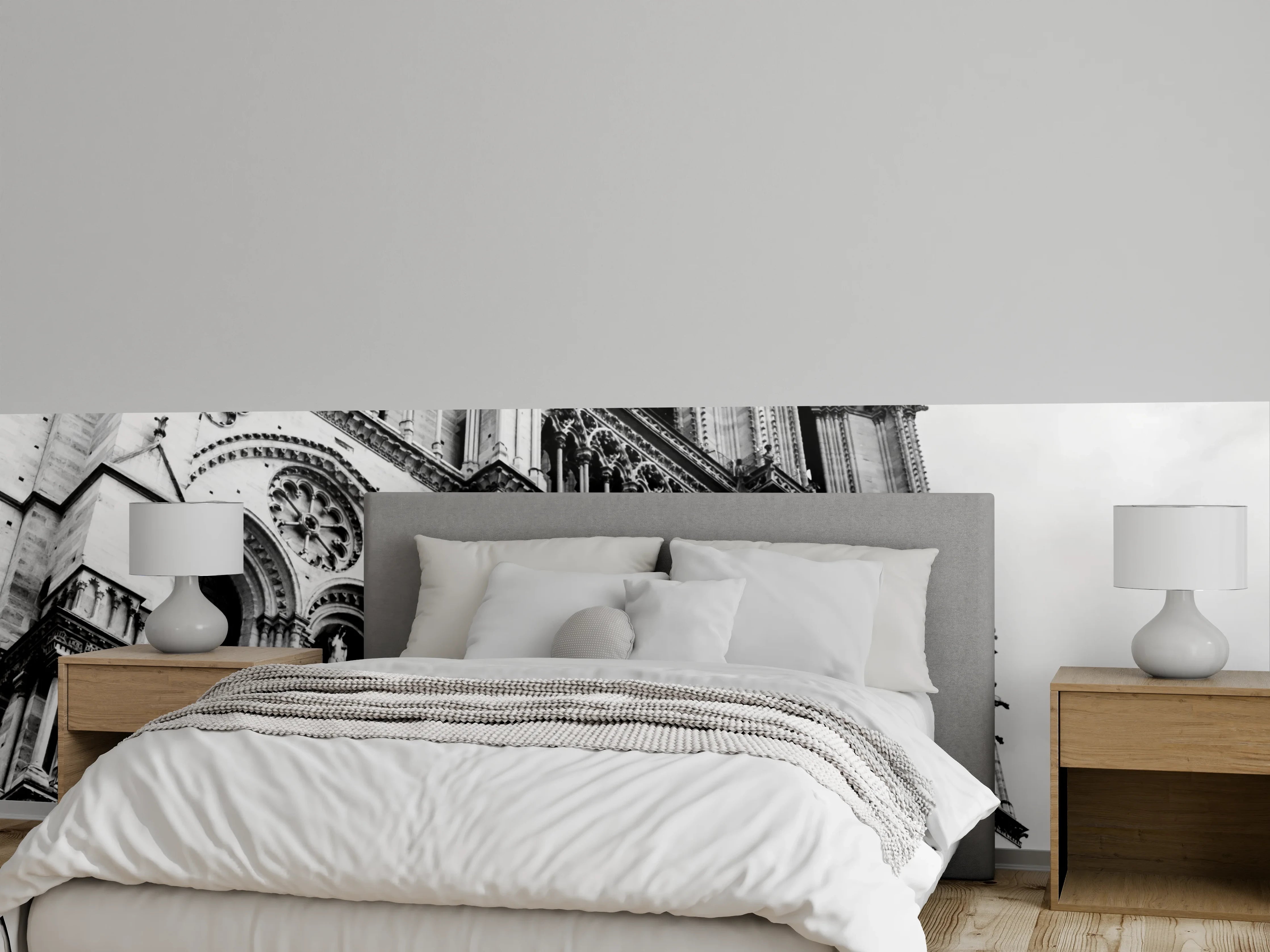 Wandverkleidung Schlafzimmer - Historisches Kathedralen-Design in Schwarz-Weiß